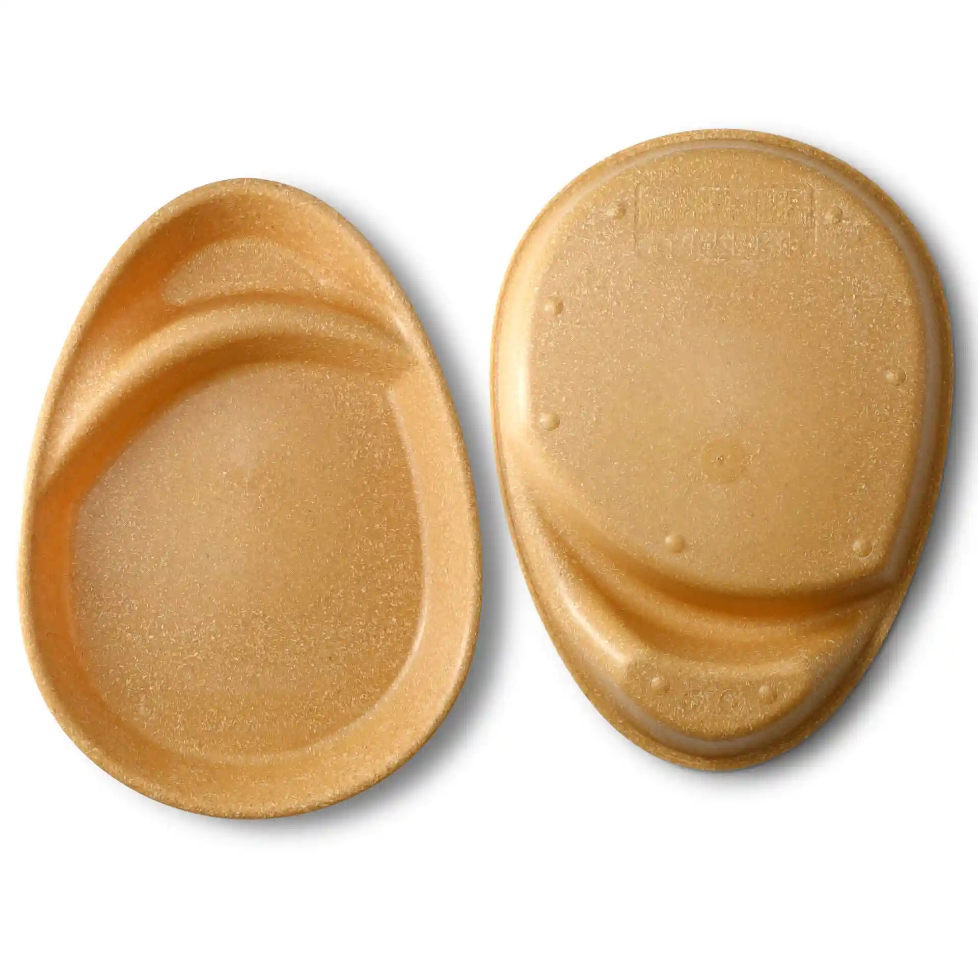 Herbruikbaar verdeeld bord met twee compartimenten, druppelvorm, karamelbruine kleur, afmetingen 27,5 × 20 × 3,5 cm.