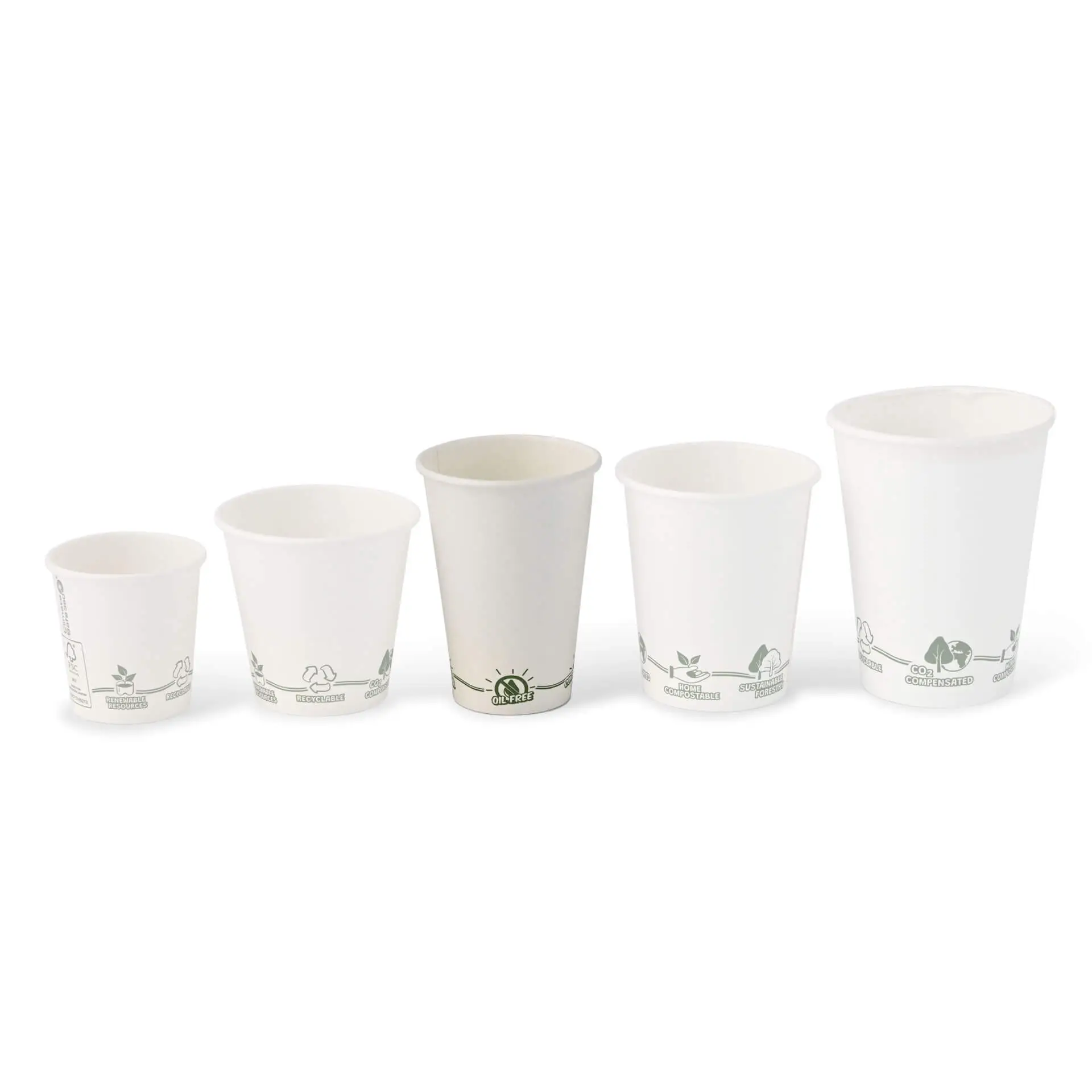 Automatenbeker "EcoUp©" Icons, 180 ml / 7,5 oz, Ø 70 mm, enkelwandig, wit, PLA-coating