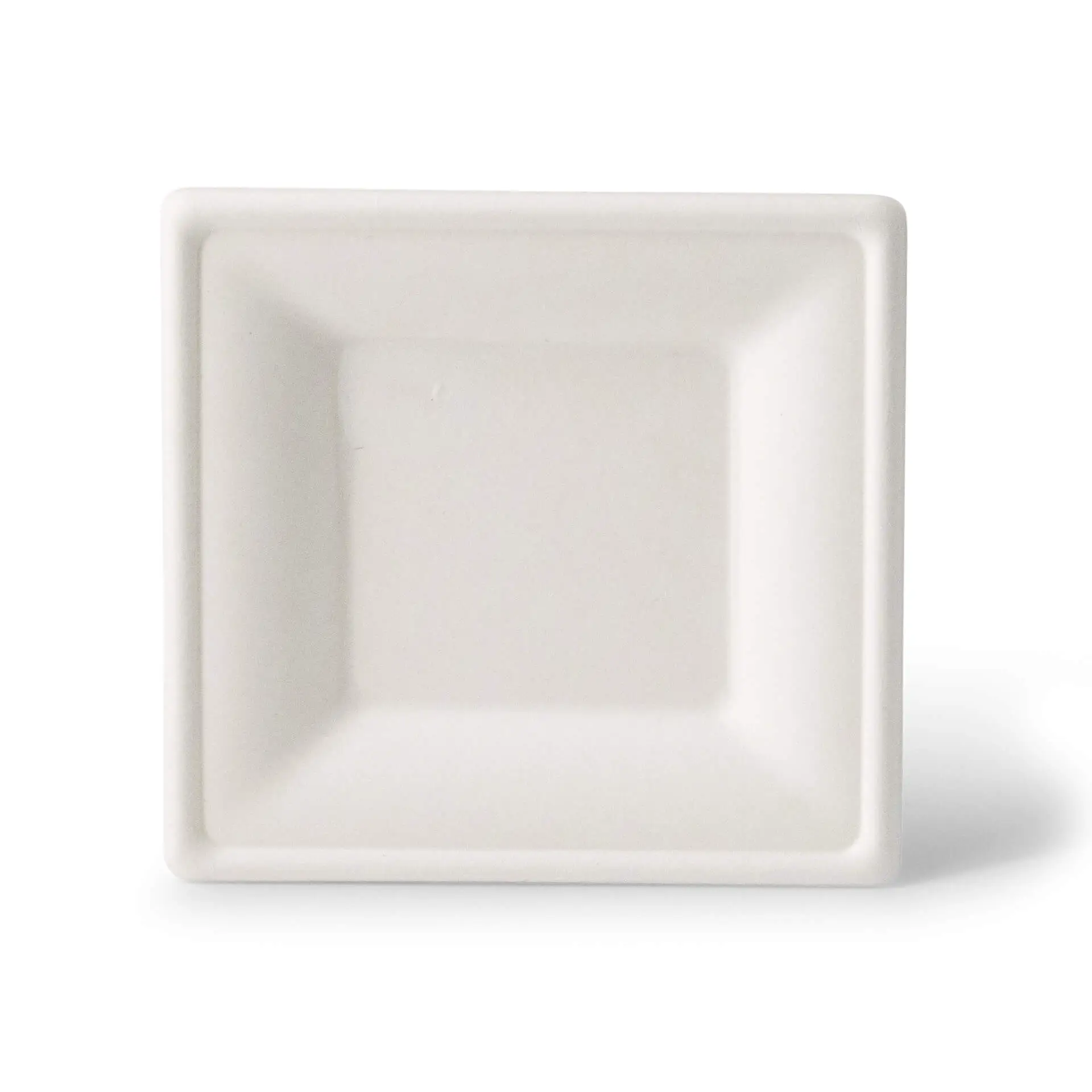 Vierkant suikerbieten bord, 16 x 16 cm, geschikt voor warme en koude gerechten, gemaakt van biologisch afbreekbaar bagasse-materiaal.