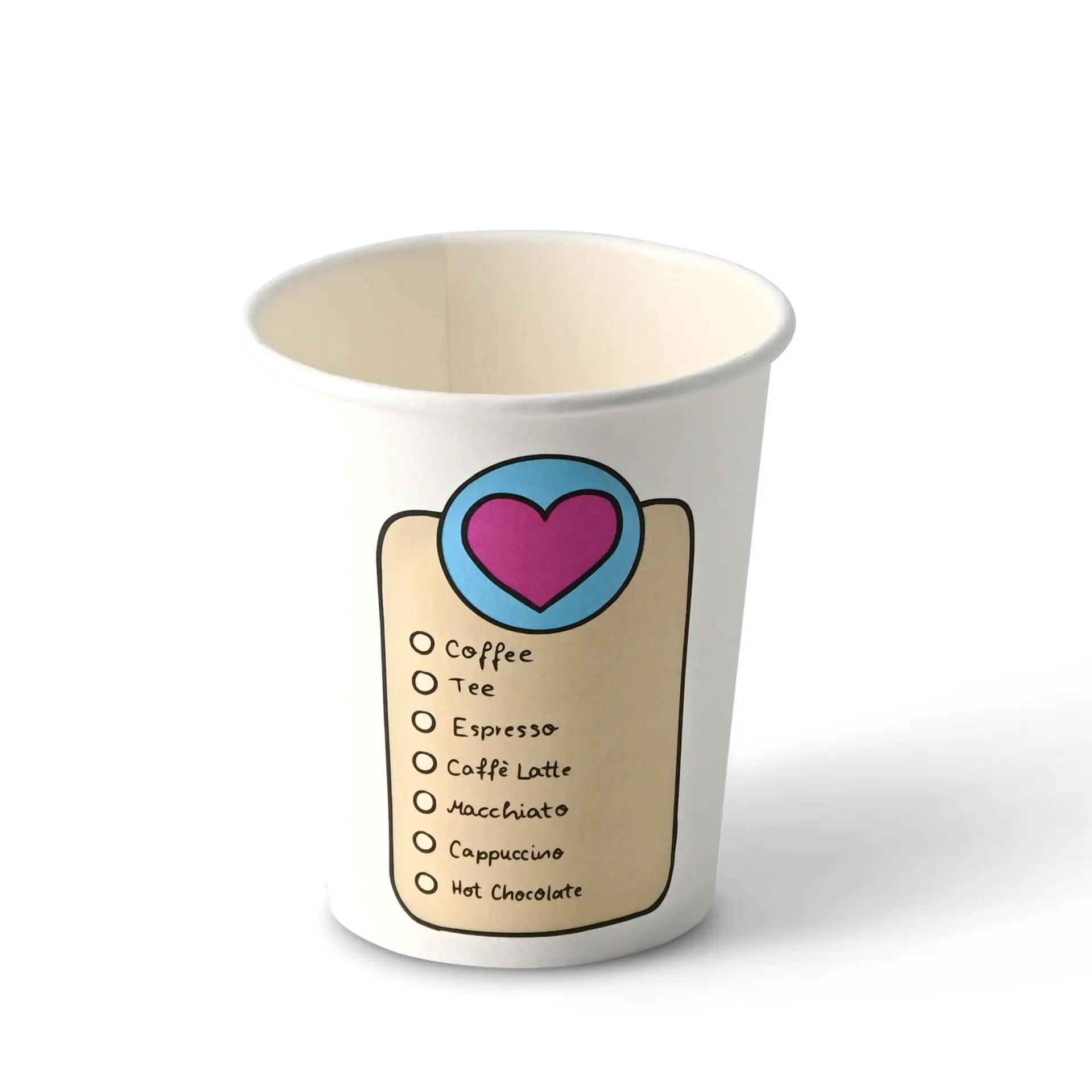 Bedrukte kartonnen beker "Coffeelove" 200 ml / 8 oz, Ø 80 mm, wit