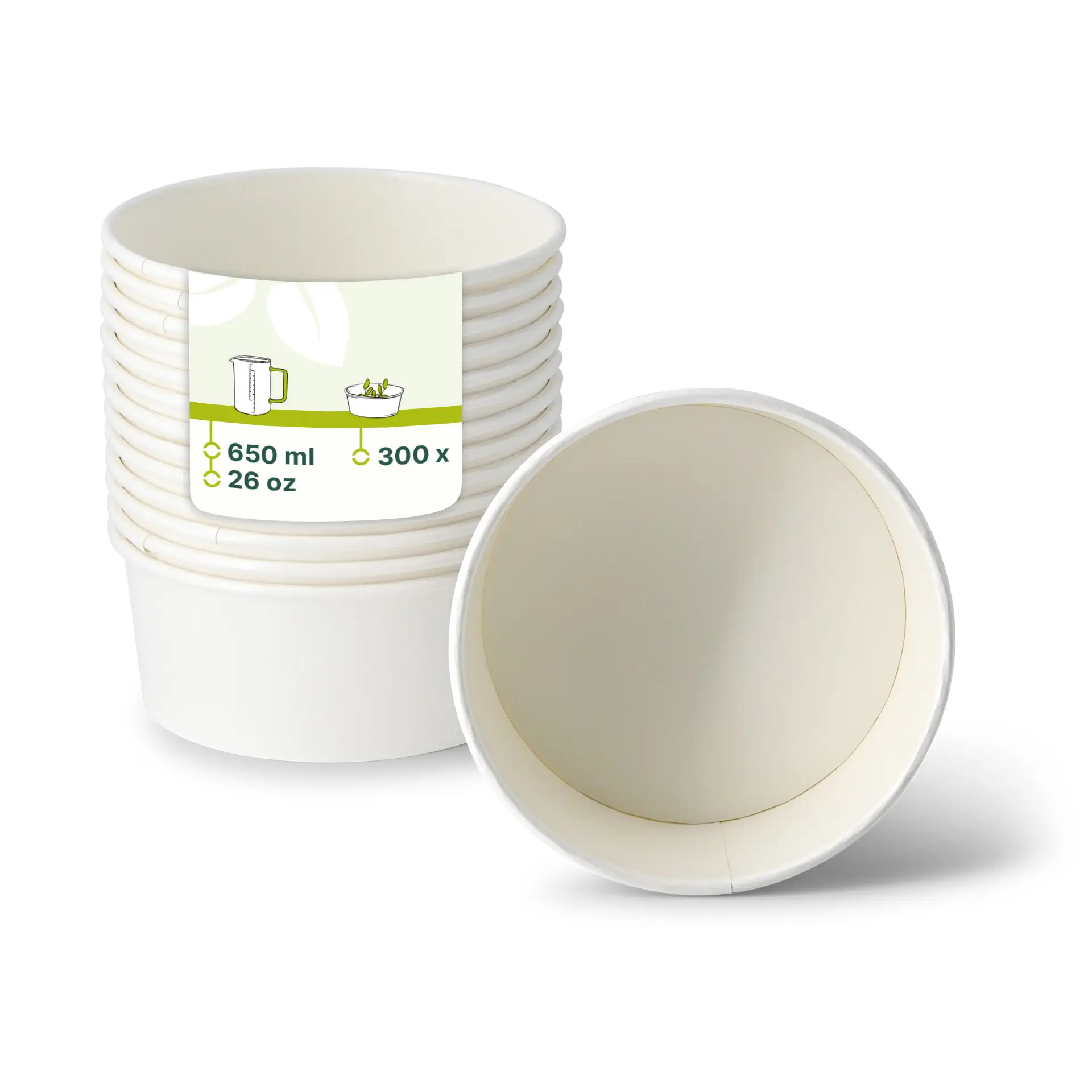 Kartonnen kom / Salade kom (bio-gecoat) 650 ml, Ø 185 mm, wit