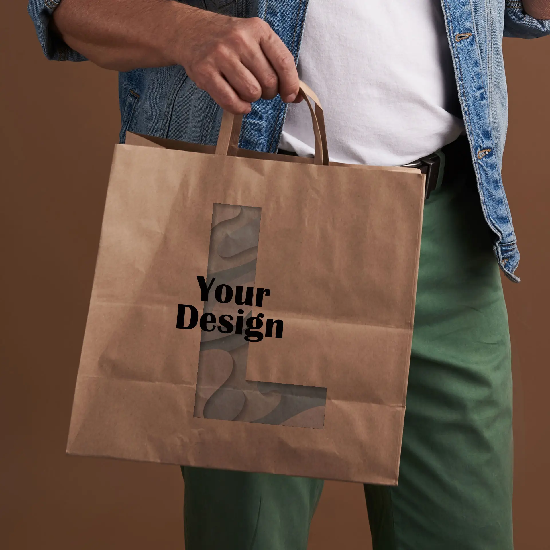 Papieren draagtassen, bruin, L - brede bodem 26 x 17 x 25 cm