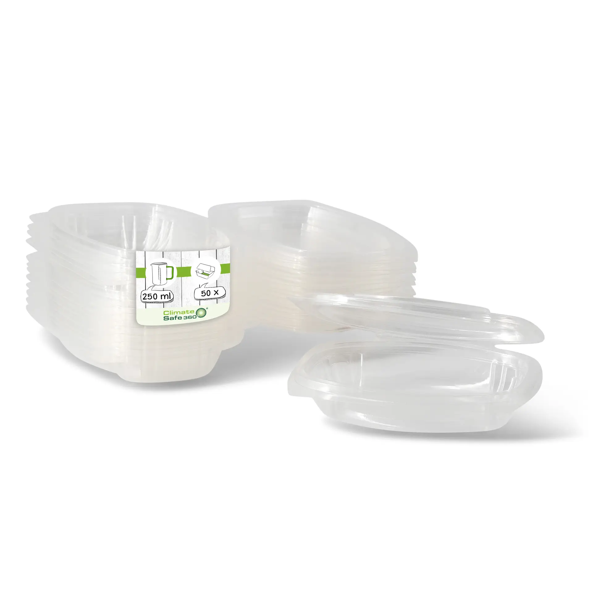 PLA deli kommen 250 ml, klapdeksel, rechthoekig