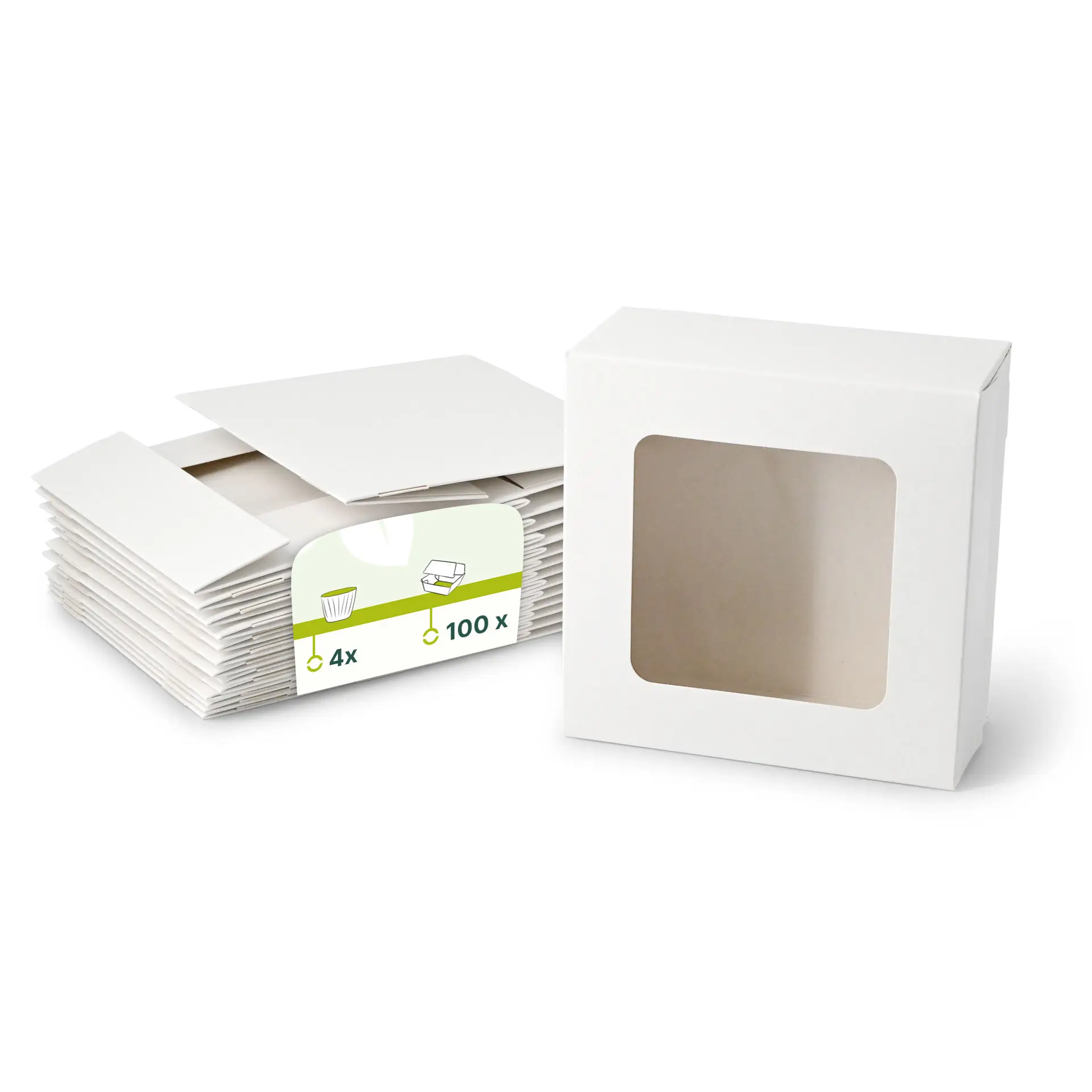Cupcake-dozen (4 stuks), cellulosevenster, wit Cupcake-dozen (4 stuks), cellulosevenster, wit