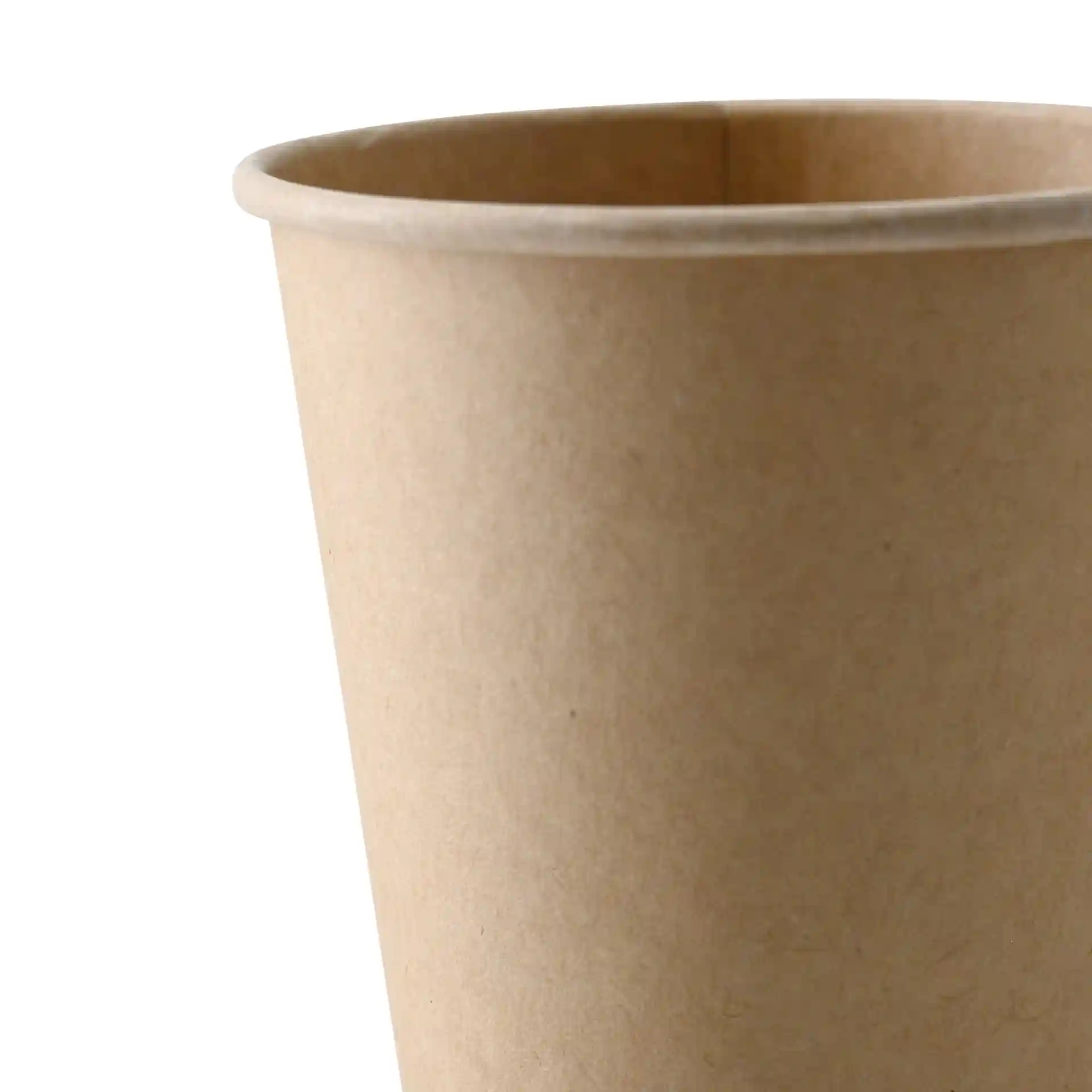 Bruine enkelwandige vending cup met een hoogte van 98 mm en een bovenkantdiameter van 70 mm.