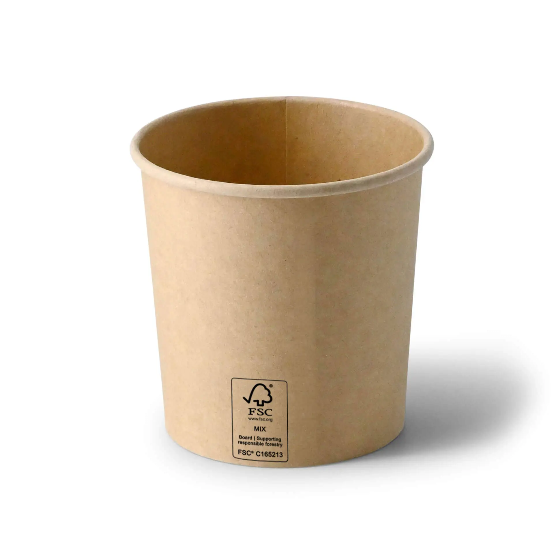 Bruine kartonnen takeaway-soepcontainer, 12 oz, ronde vorm, met een zichtbaar label aan de zijkant.