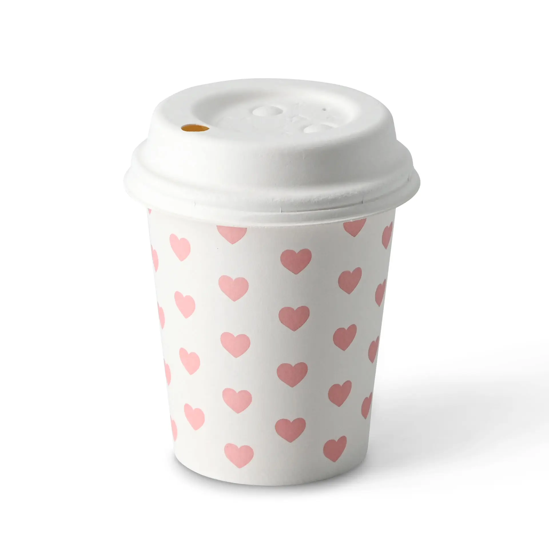 Papieren beker bedrukt "Hearts" 200 ml / 8 oz, Ø 80 mm, wit