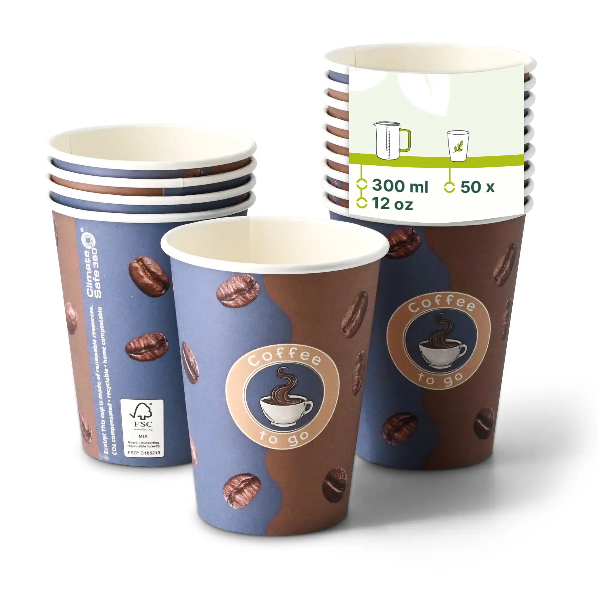 Bedrukte papieren bekers "Koffie" 300 ml / 12 oz, Ø 90 mm dhd045541-pappbecher-bedruckt-kaffee-300-ml-12-oz-90-mm