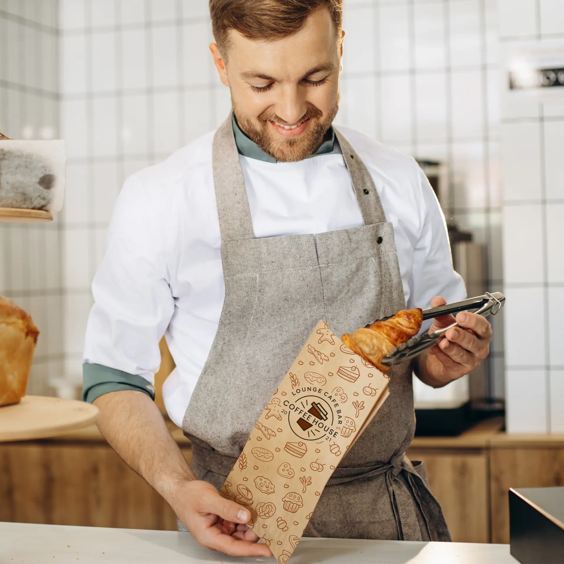 Bedrukte broodzakken, bruin, 15 x 6 x 29 cm