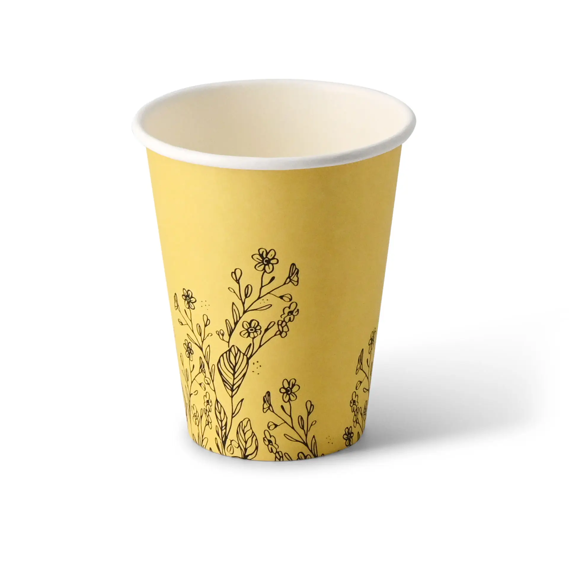 Kartonnen bekers lente "Bloemen" 200 ml / 8 oz, Ø 80 mm, geel dhd04110-pappbecher-fruehling-blumen-200-ml-8-oz-80-mm-gelb-1
