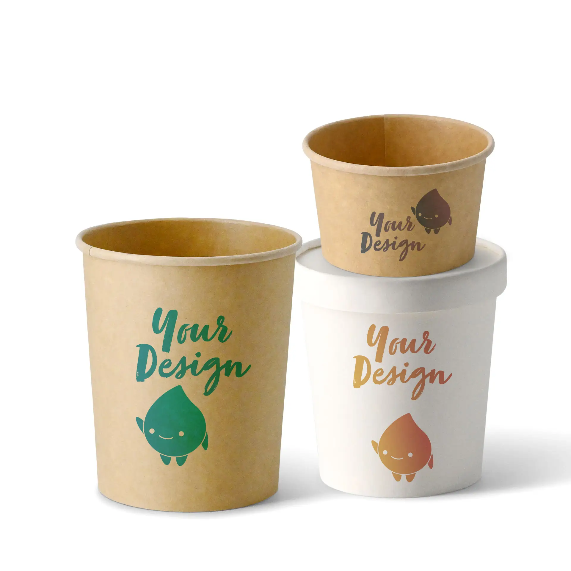 Soepbeker to go bedrukken, bruin, 400 ml, Ø 95 mm, PE-gecoat