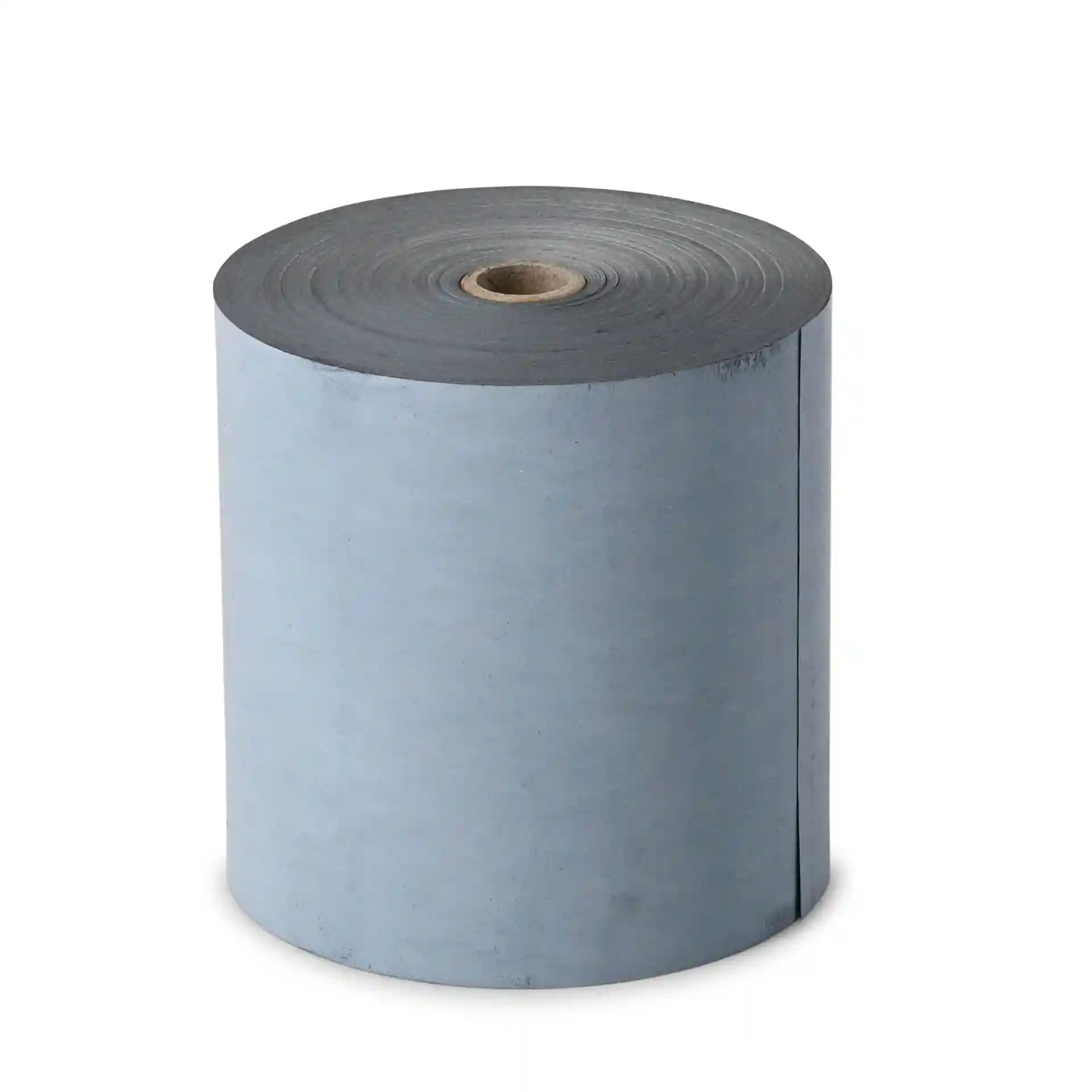 Grijze thermische papierrol met een diameter van 80 mm en een lengte van 80 m, met een centrale kartonnen kern.