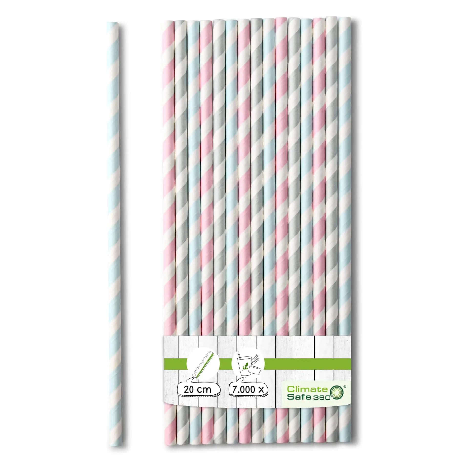 Rietjes van papier 20 cm, Ø 0,6 cm, pastel gestreept