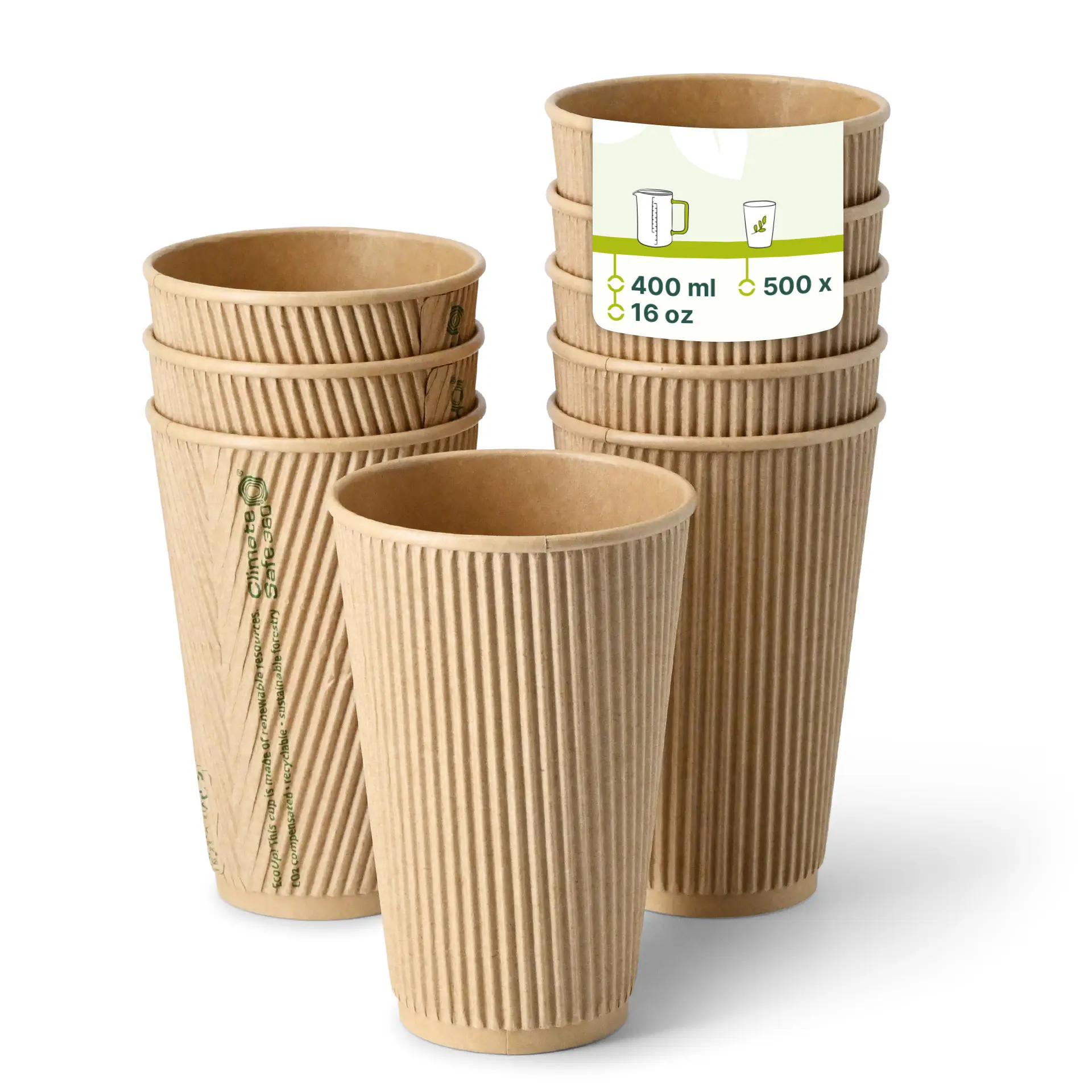 Ribbelbeker / Koffiebeker to go 400 ml / 16 oz, Ø 90 mm, kraft