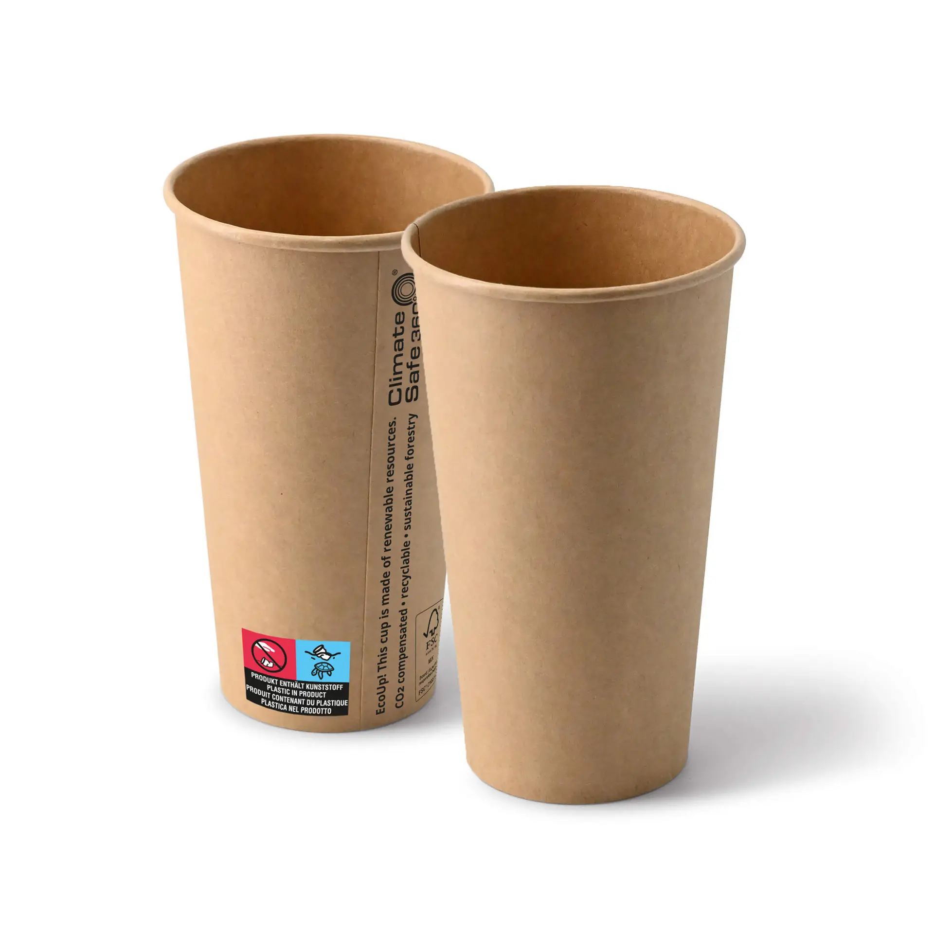 Kartonnen bekers (gecoat) 500 ml / 20 oz, Ø 90 mm, bruin