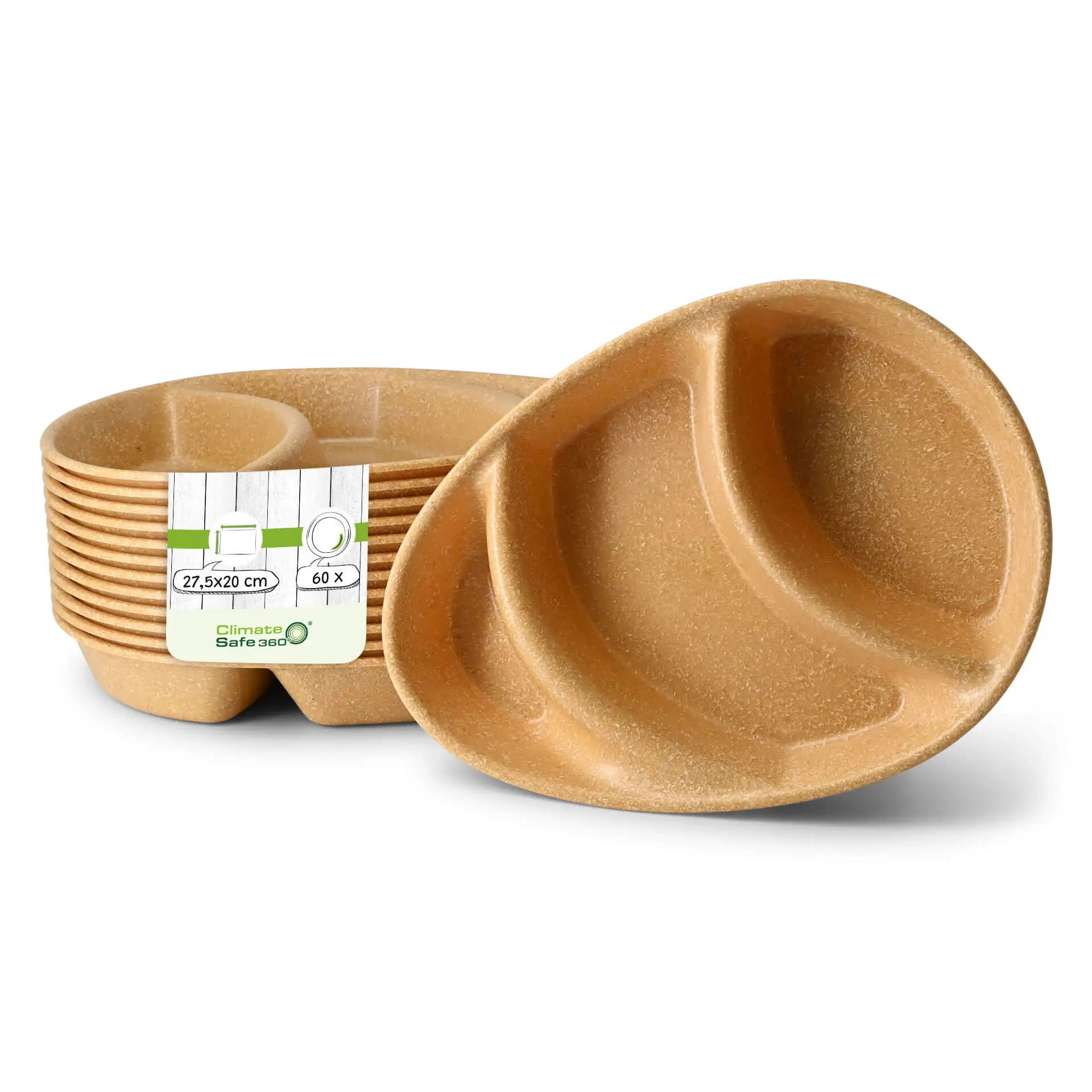 | 2 VOOR 1 | Herbruikbaar menubord merways-Plate 27,5 x 20 x 3,5 cm, 3 compartimenten, karamel / bruin