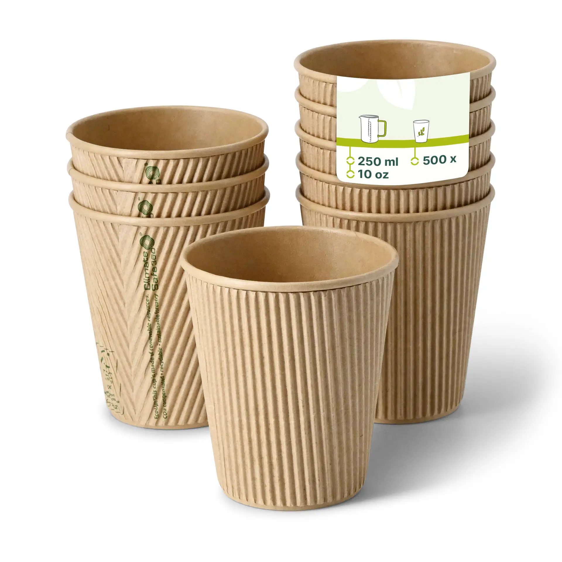 Ribbelbeker / Koffiebeker to go 250 ml / 10 oz, Ø 90 mm, kraft