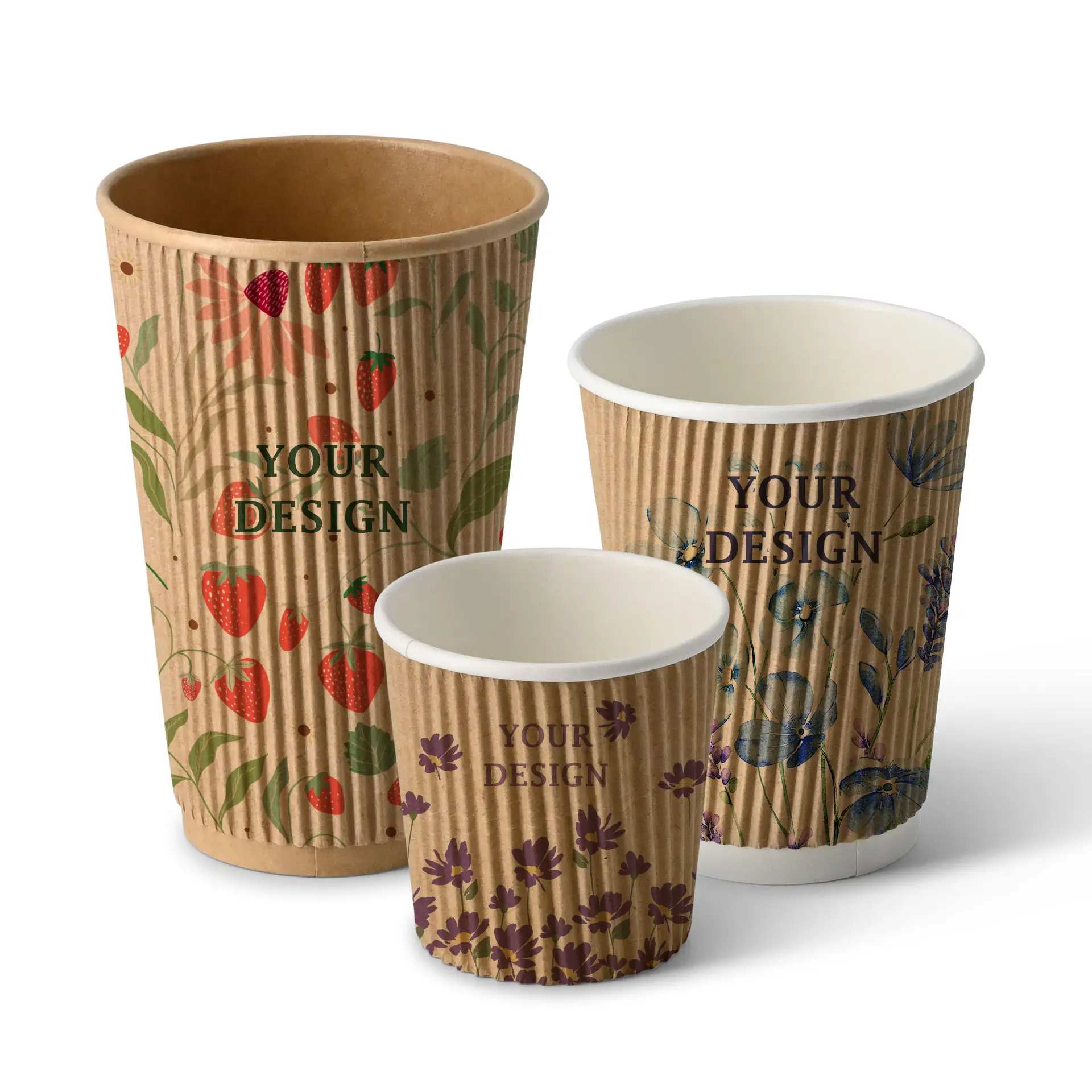 Ribbelbeker bedrukken, 400 ml / 16 oz, bruin, PE-gecoat