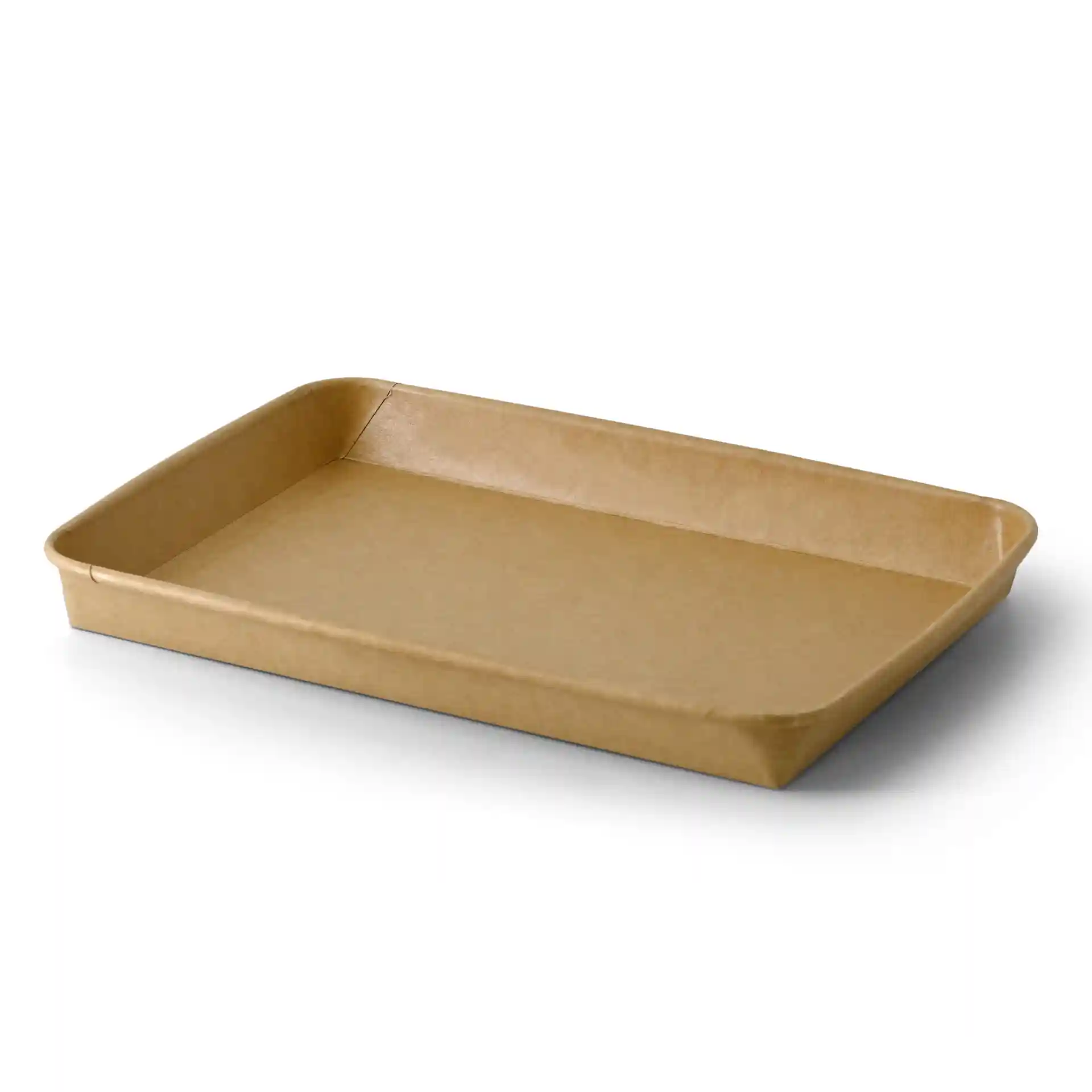 Bruine rechthoekige sushi-doos met PE-gecoate oppervlakte, 25,5 x 18 x 3 cm groot.