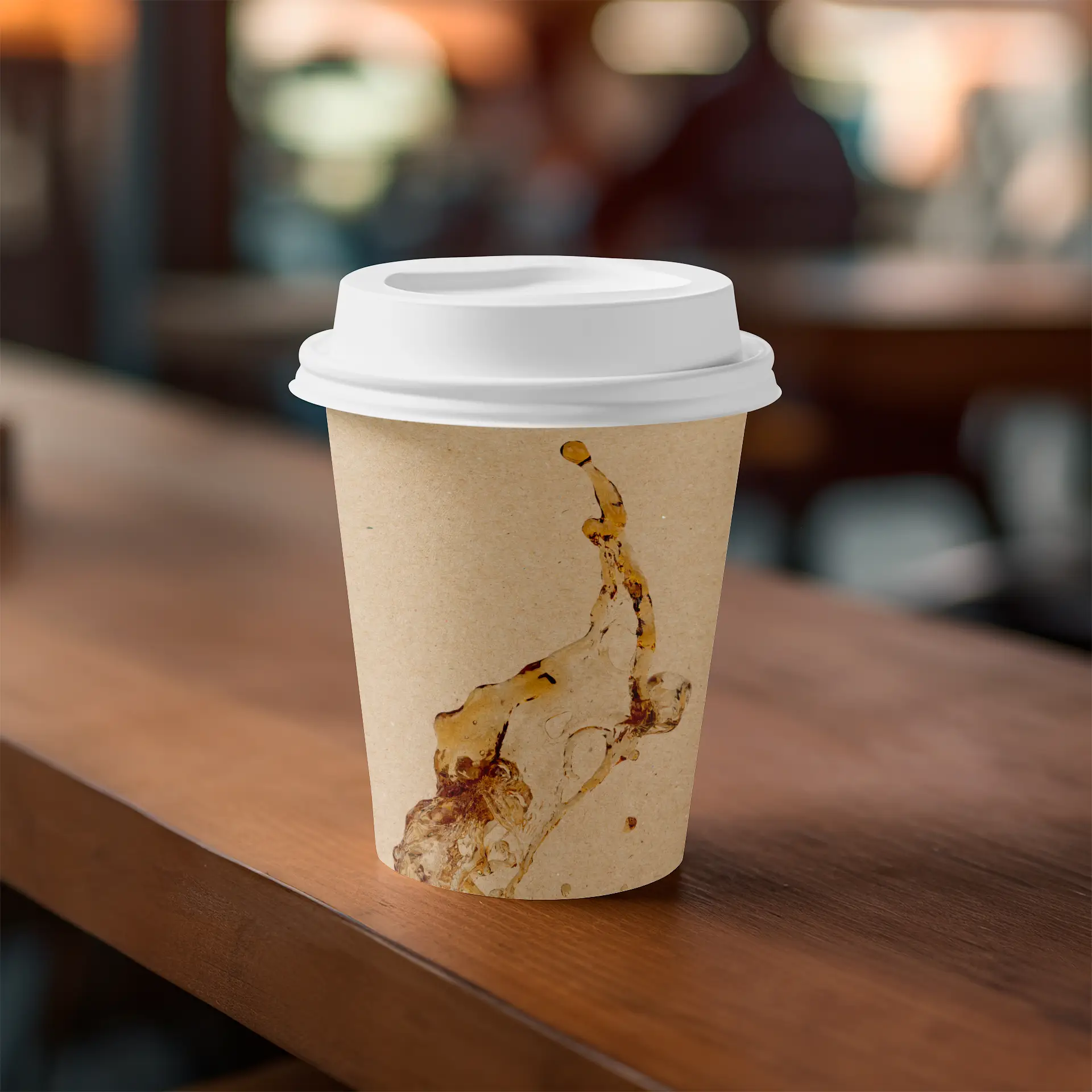 Papieren beker met logo (enkelwandig), 250 ml / 10 oz, bruin, met watergedragen coating