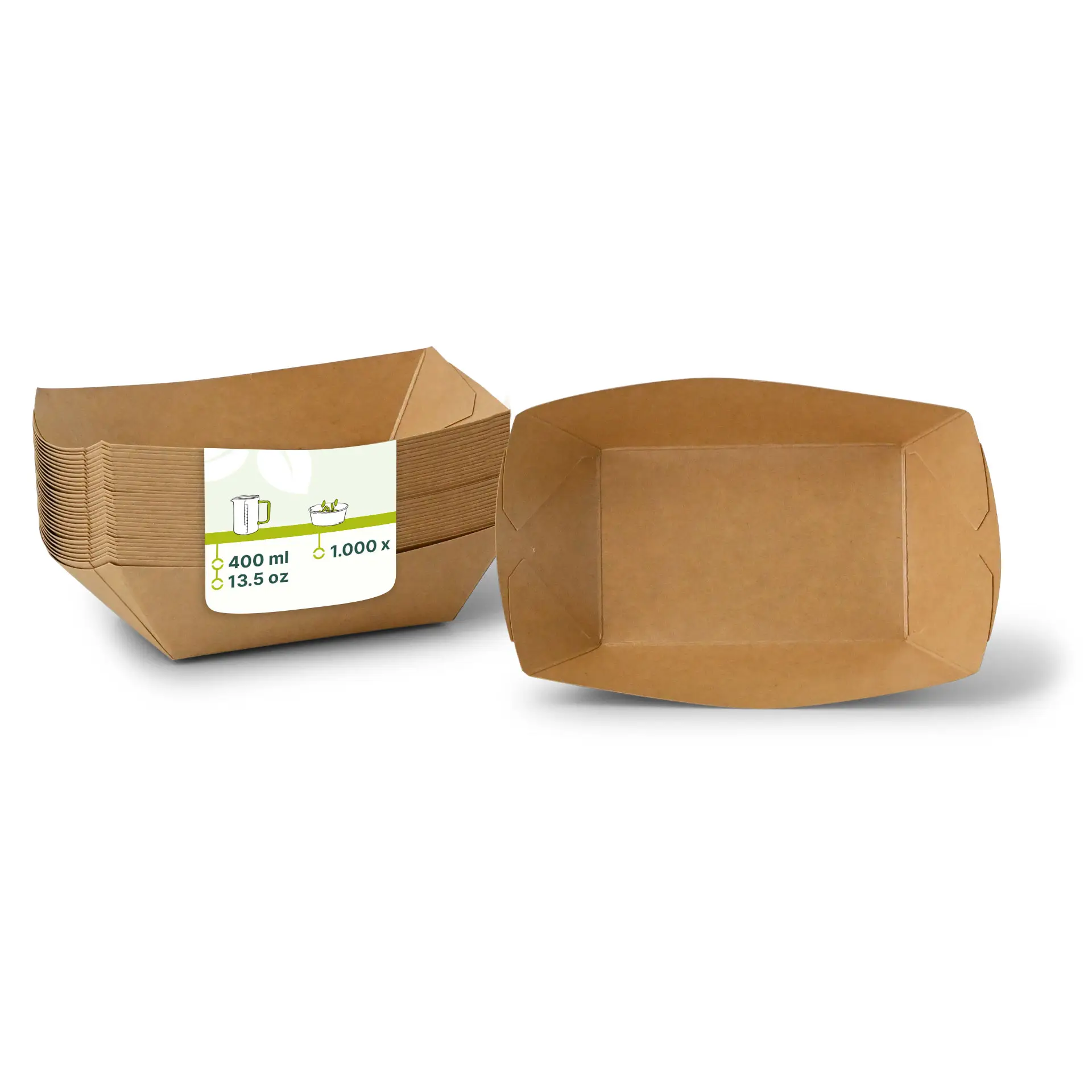 Snackbakje van karton (gecoat) 400 ml, 17 x 12,5 x 4 cm, bruin