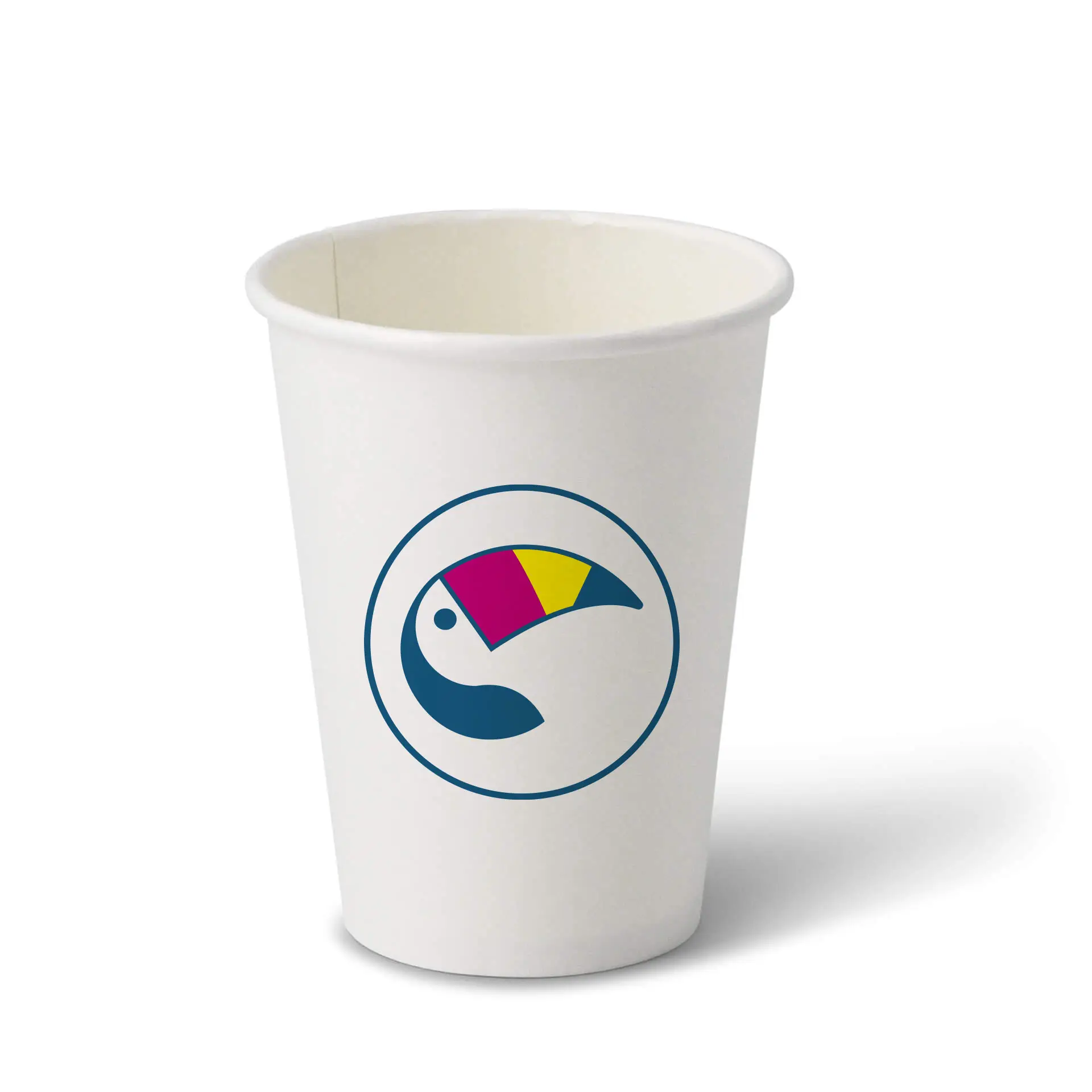 Papieren bekers met logo (enkelwandig), 400 ml / 16 oz, wit, PE-coating