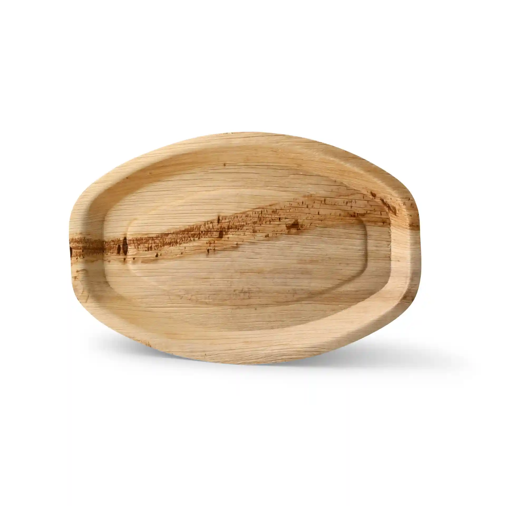 Rechthoekig palmblad dienblad met een natuurlijke nerfafwerking, 38 x 25,5 cm groot.