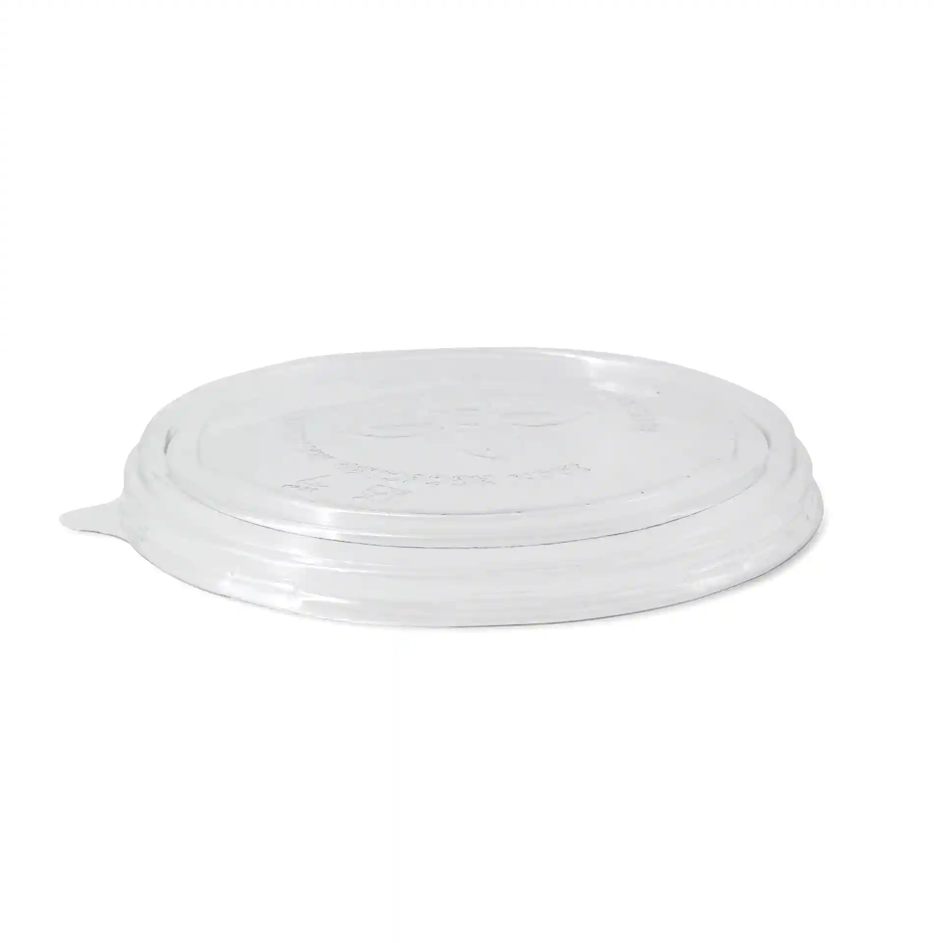 Transparant rond deksel van rPET, met een diameter van 150 mm.