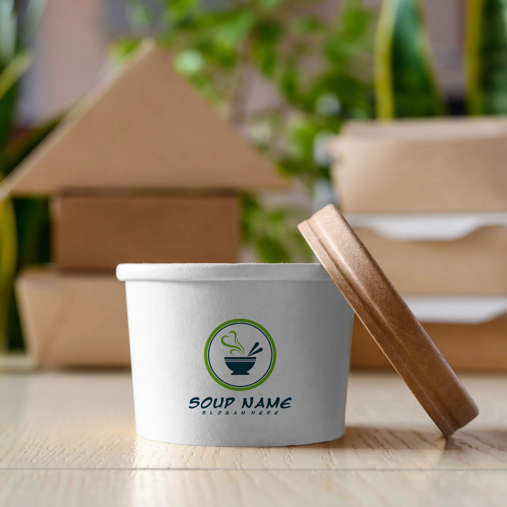 Soepbeker to go bedrukken, wit, 200 ml, Ø 90 mm, PE-gecoat