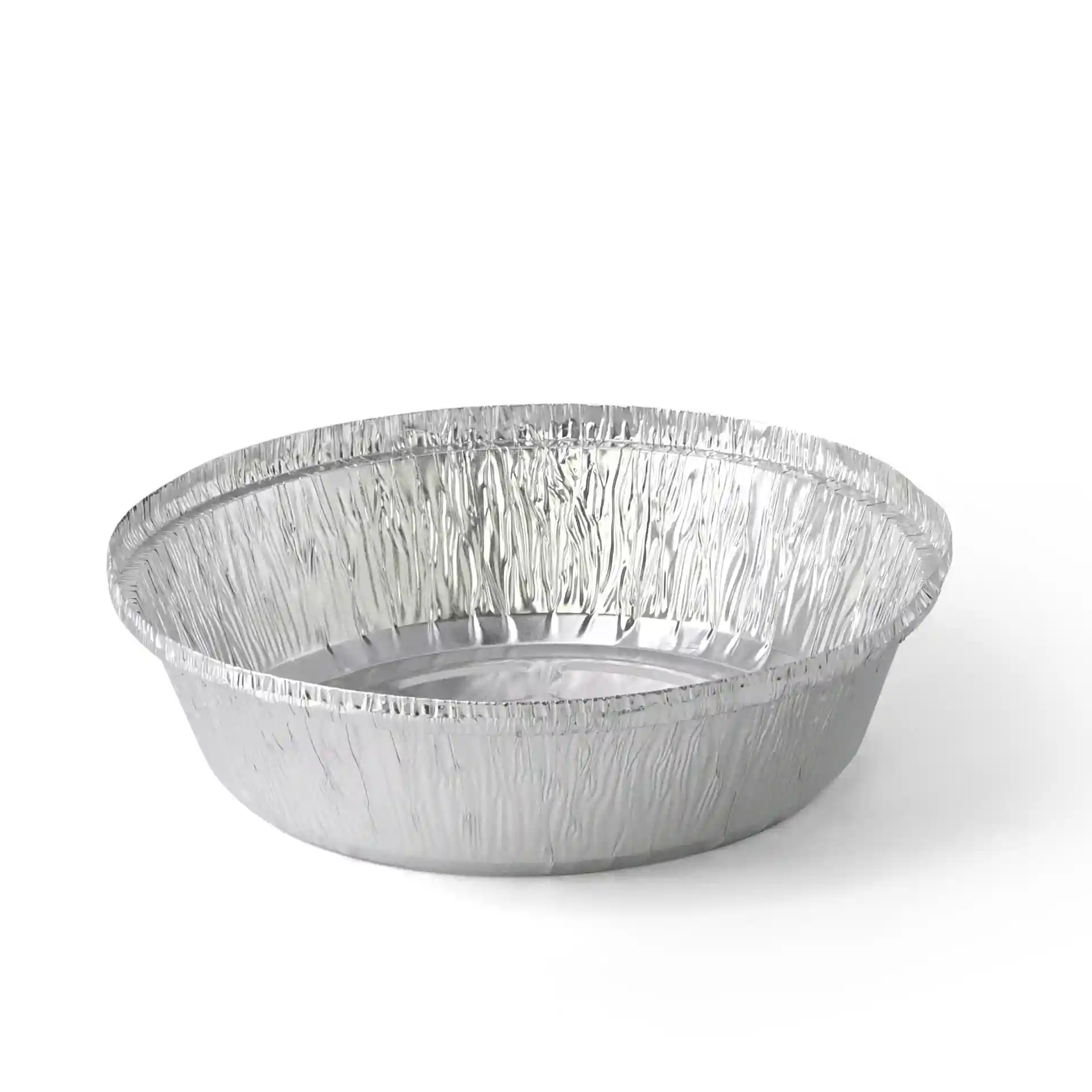 Ronde aluminium container met een inhoud van 830 ml, met een diameter van 182 mm en een hoogte van 43 mm.