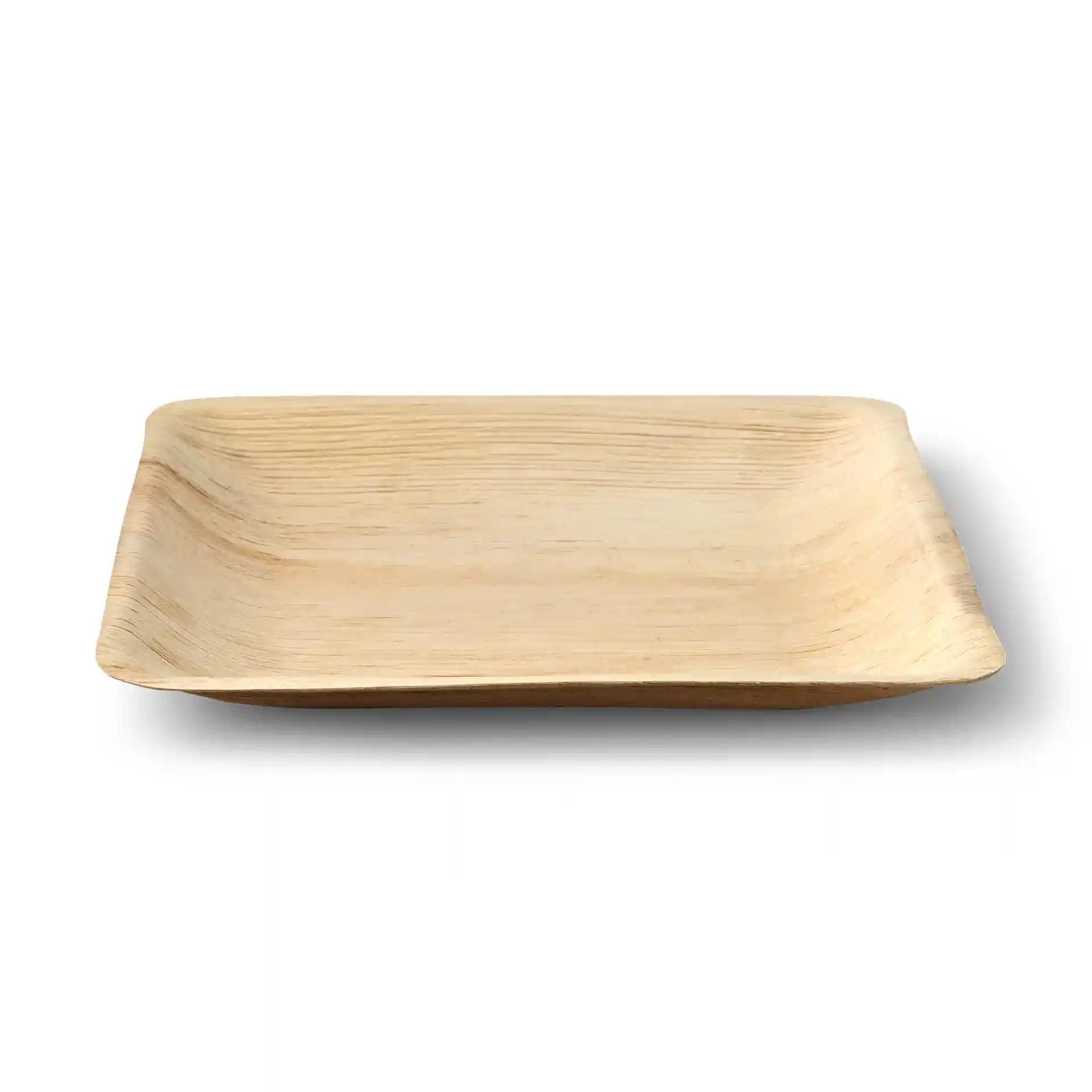 Vierkant palmblad bord met een korrelstructuur, 20 x 20 cm en 1,8 cm hoog.