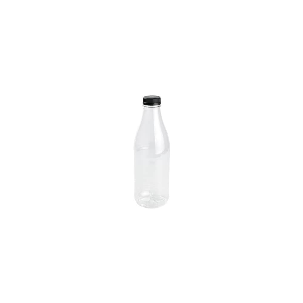 rPET-Flaschen 1000 ml, klar, Deckel schwarz
