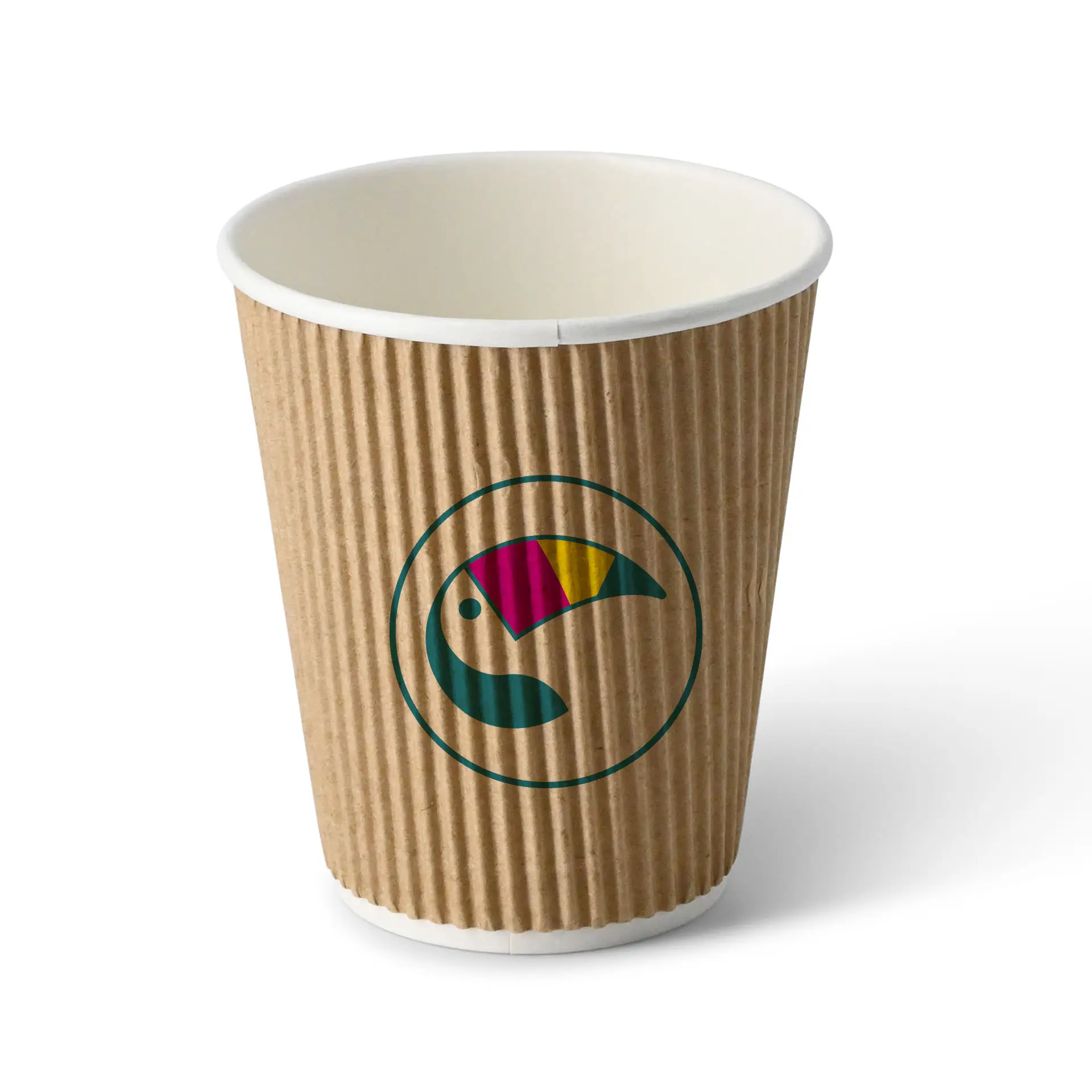 Ribbelbeker bedrukken, 250 ml / 10 oz, bruin / wit, PE-gecoat