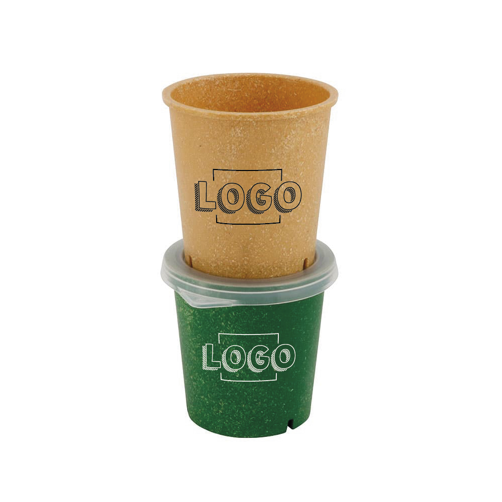 Mehrweg-Becher "Häppy Cup" 400 ml, Ø 95 mm, Cashew / creme-weiß, Individualdruck