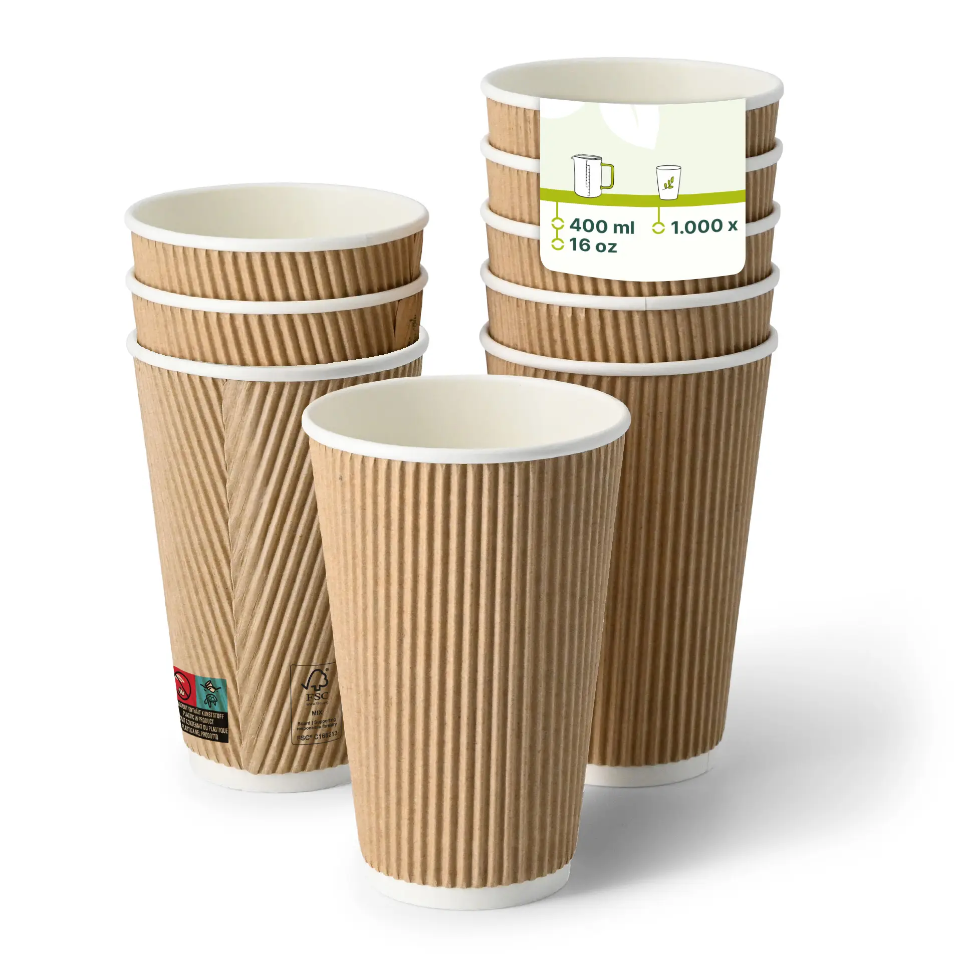 Ripple wegwerpbekers in bruin met witte binnenkant; ontworpen voor warme en koude dranken; ideaal voor cafetaria's en evenementen.