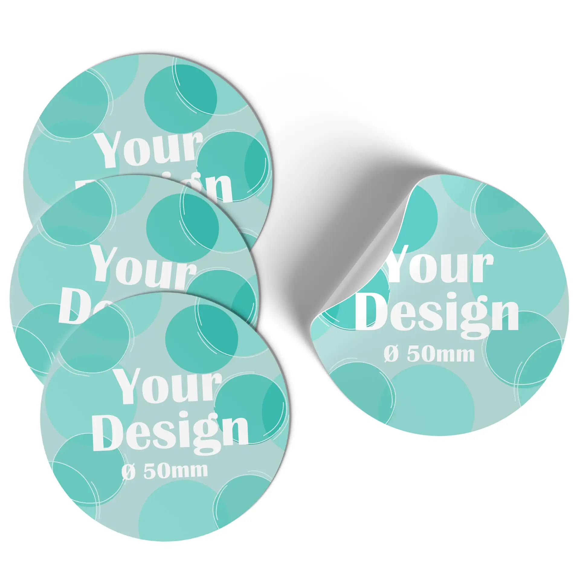 Ronde sticker met een blauwe gradient en wit ontwerp, met een diameter van 5 cm.