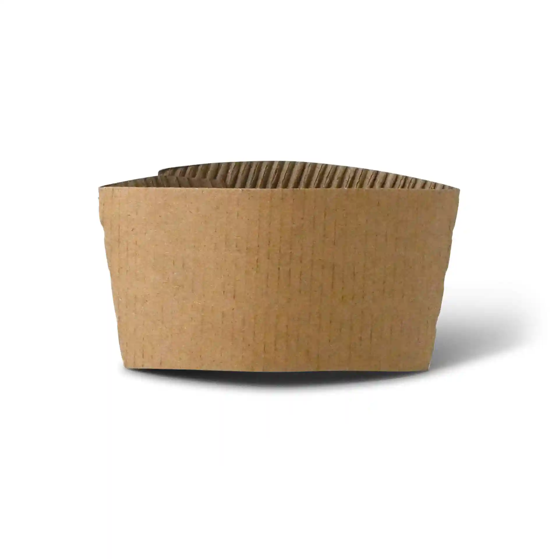 Bruine kartonnen bekerhuls voor 300/400/500 ml papieren bekers, met een hoogte van 65 mm en een breedte van 130 mm.