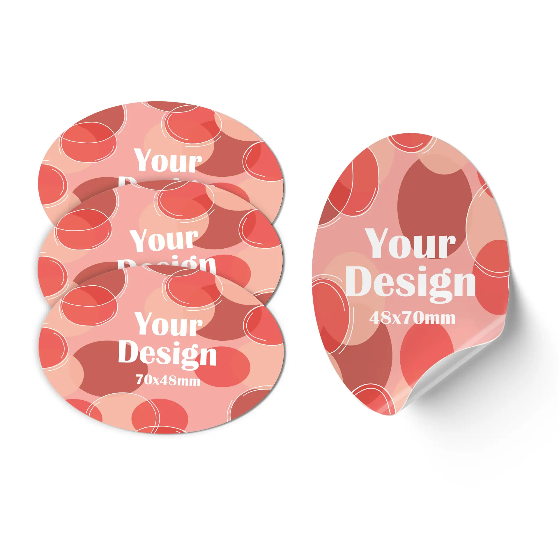 Groen zelfklevend label met een wit grafisch ontwerp en afmetingen van 70x48 mm.