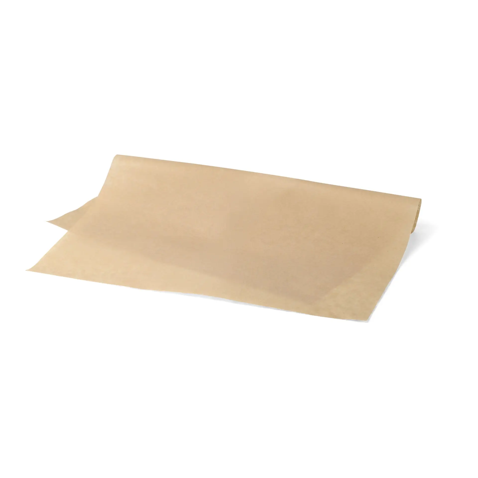 Bruin vetvrij inpakpapier, voorgestanst 37,5 x 50 cm, geschikt voor warme, koude en vette voedingsmiddelen.