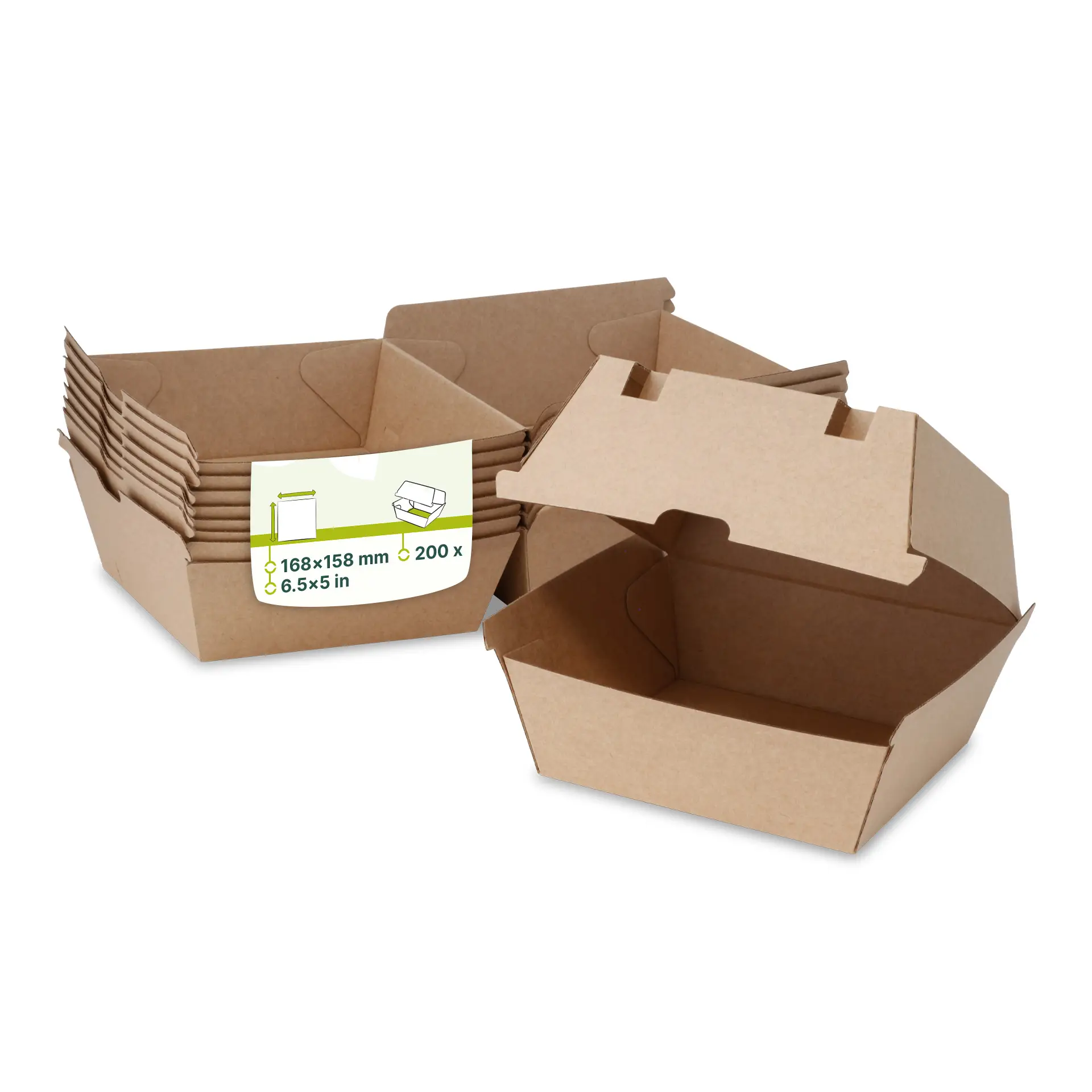Take away container voor burger, 16,8 x 15,8 x 9,8 cm, vierkant, bruin Take away container voor burger, 16,8 x 15,8 x 9,8 cm, vierkant, bruin