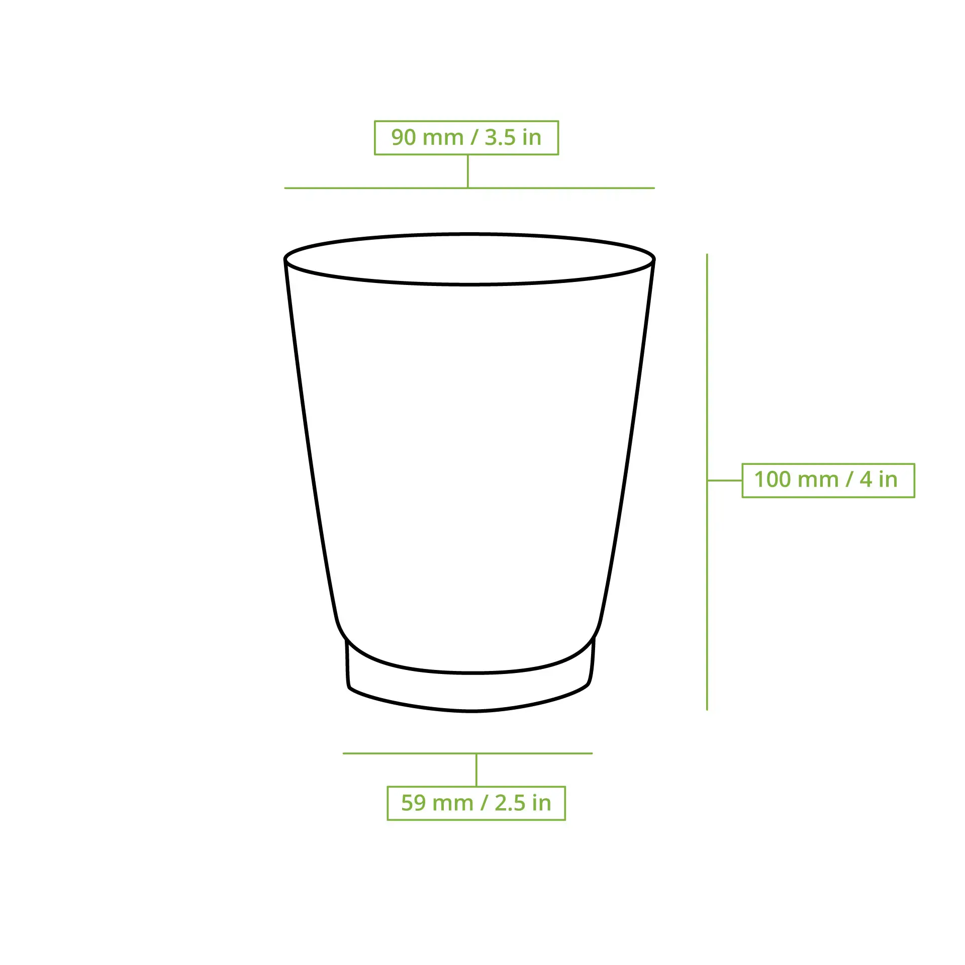 Bruine golfbeker voor warme dranken, 90 mm diameter en 100 mm hoogte, met isolerende wandschil en biologisch afbreekbare PLA-coating.