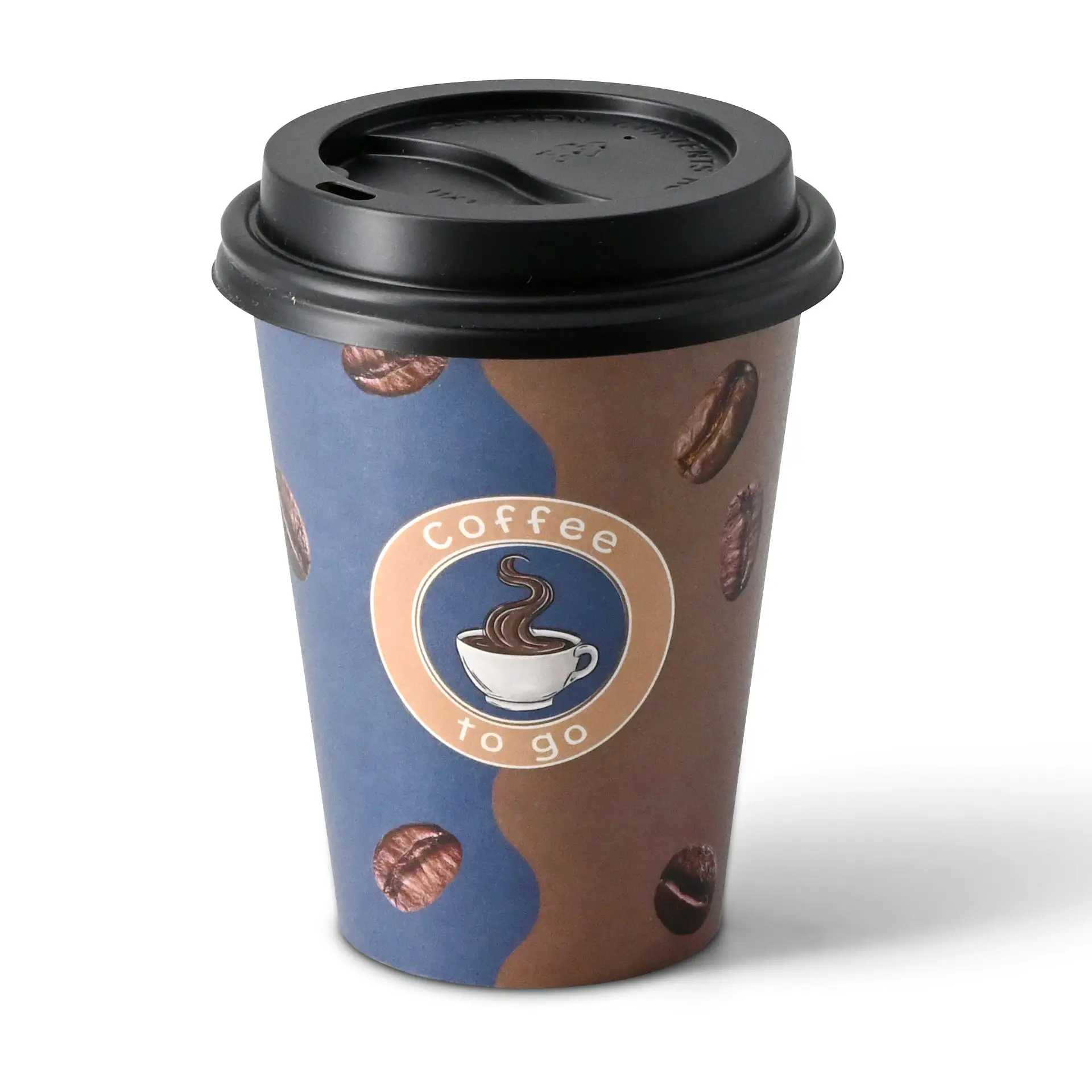 Bedrukte kartonnen beker "Koffie" (gecoat) 300 ml / 12 oz, Ø 90 mm, wit