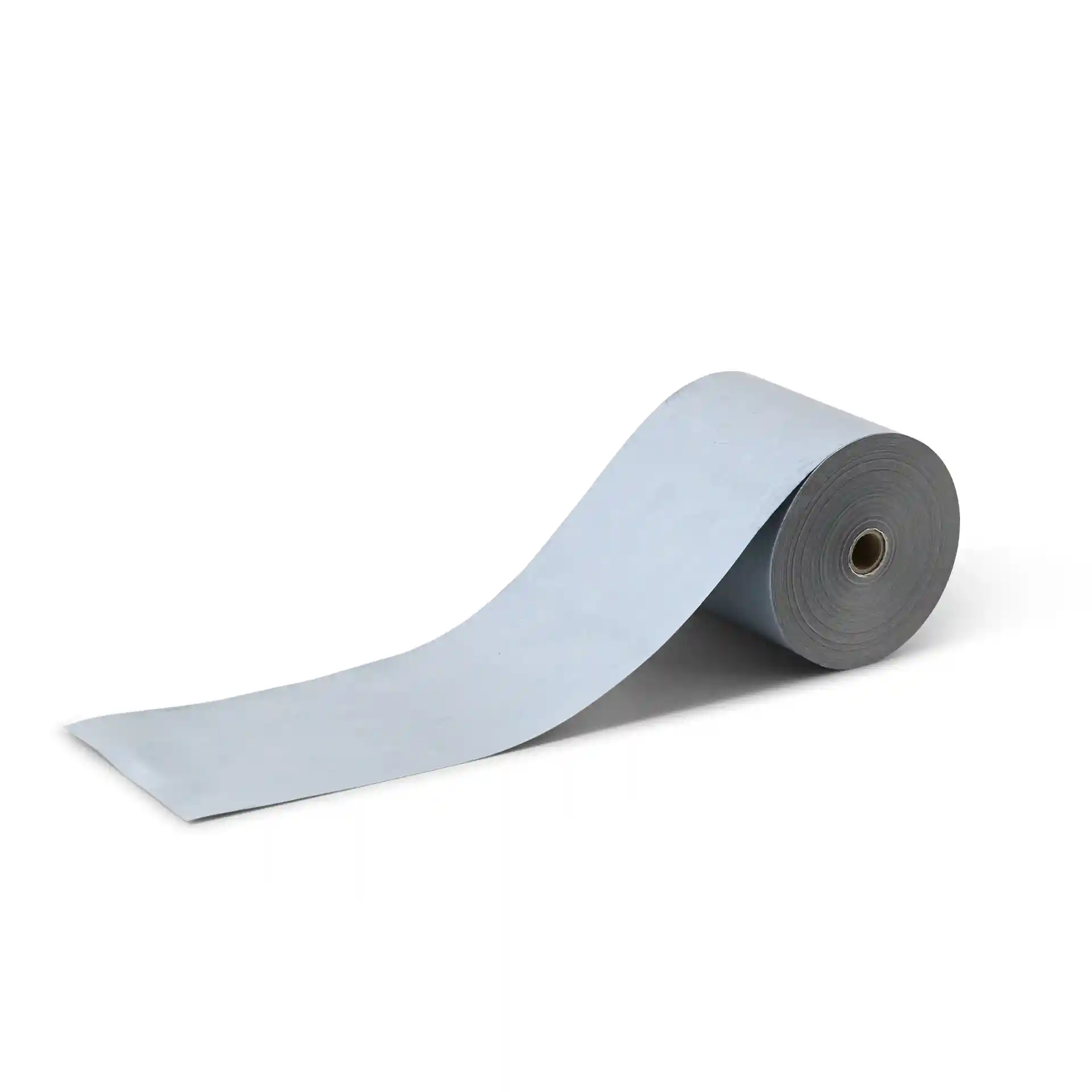 Rol grijs thermisch papier van 80 mm breed en 80 m lang, met een centrale kern diameter van 77 mm.