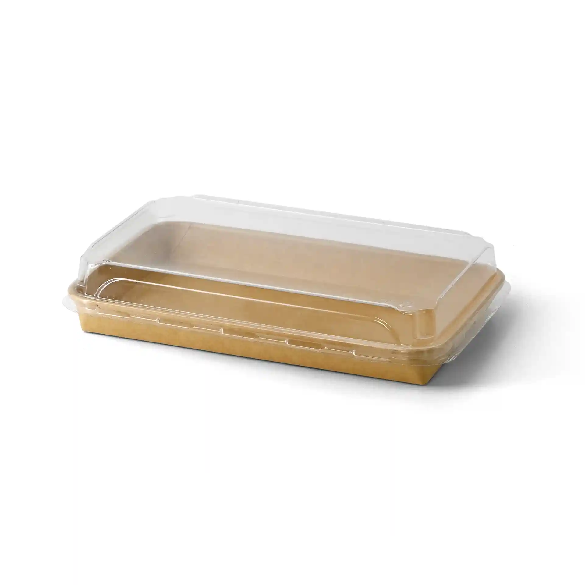 Transparant PET-deksel voor sushi-doos, afmetingen 24 x 15 x 3 cm, hoogte 3,5 cm.