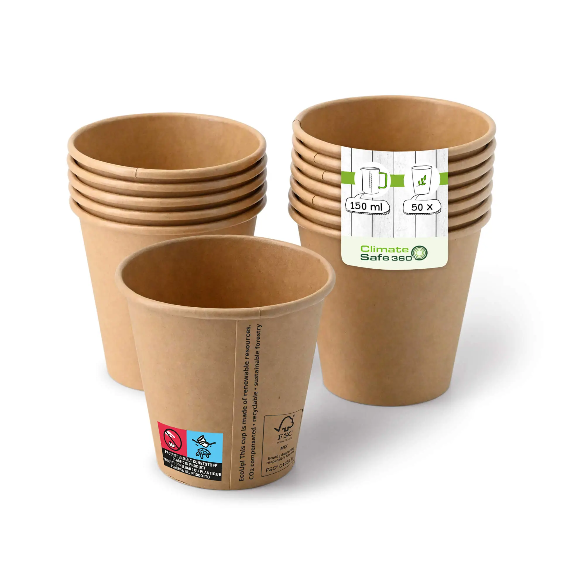 Kartonnen bekers (gecoat) 150 ml / 6 oz, Ø 80 mm, bruin Kartonnen bekers (gecoat) 150 ml / 6 oz, Ø 80 mm, bruin