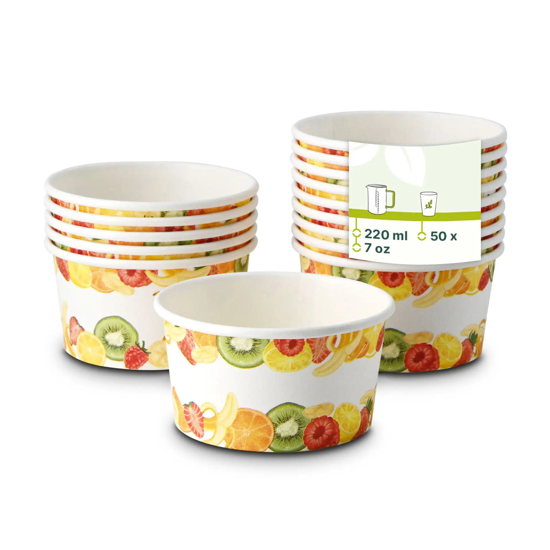 IJsbeker bedrukt (gecoat) S "Fruit" 150 ml, max. 220 ml, Ø 92 mm