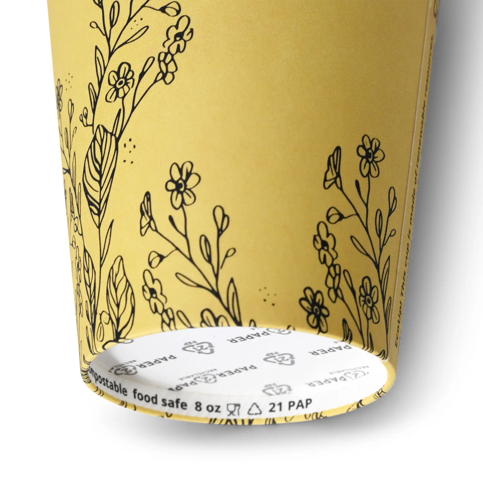Kartonnen bekers lente "Bloemen" 200 ml / 8 oz, Ø 80 mm, geel dhd04110-pappbecher-fruehling-blumen-200-ml-8-oz-80-mm-gelb-3