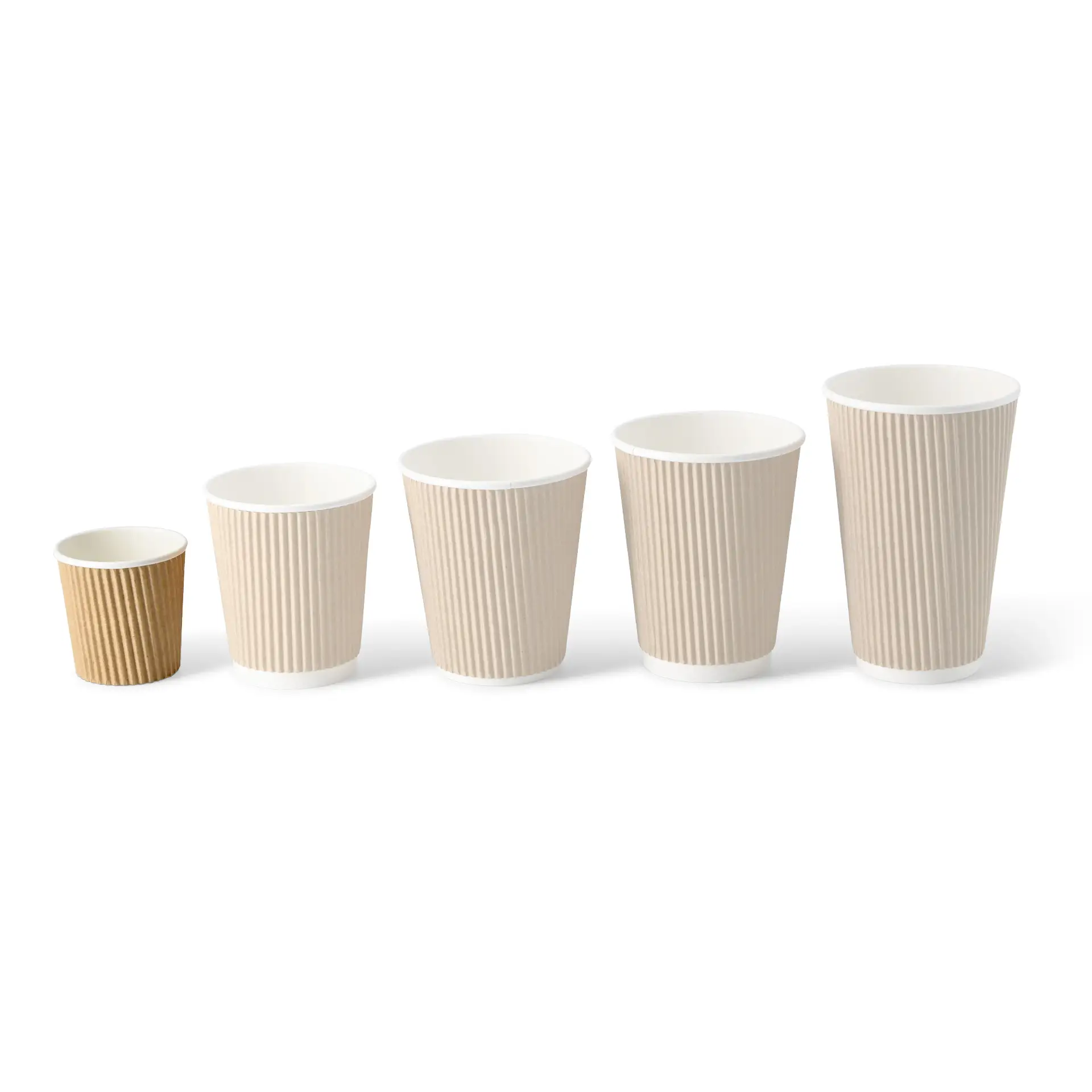 Geriffelde beker / koffie-to-go beker 100 ml / 4 oz, Ø 62 mm, bruin / binnen wit, met PLA-coating