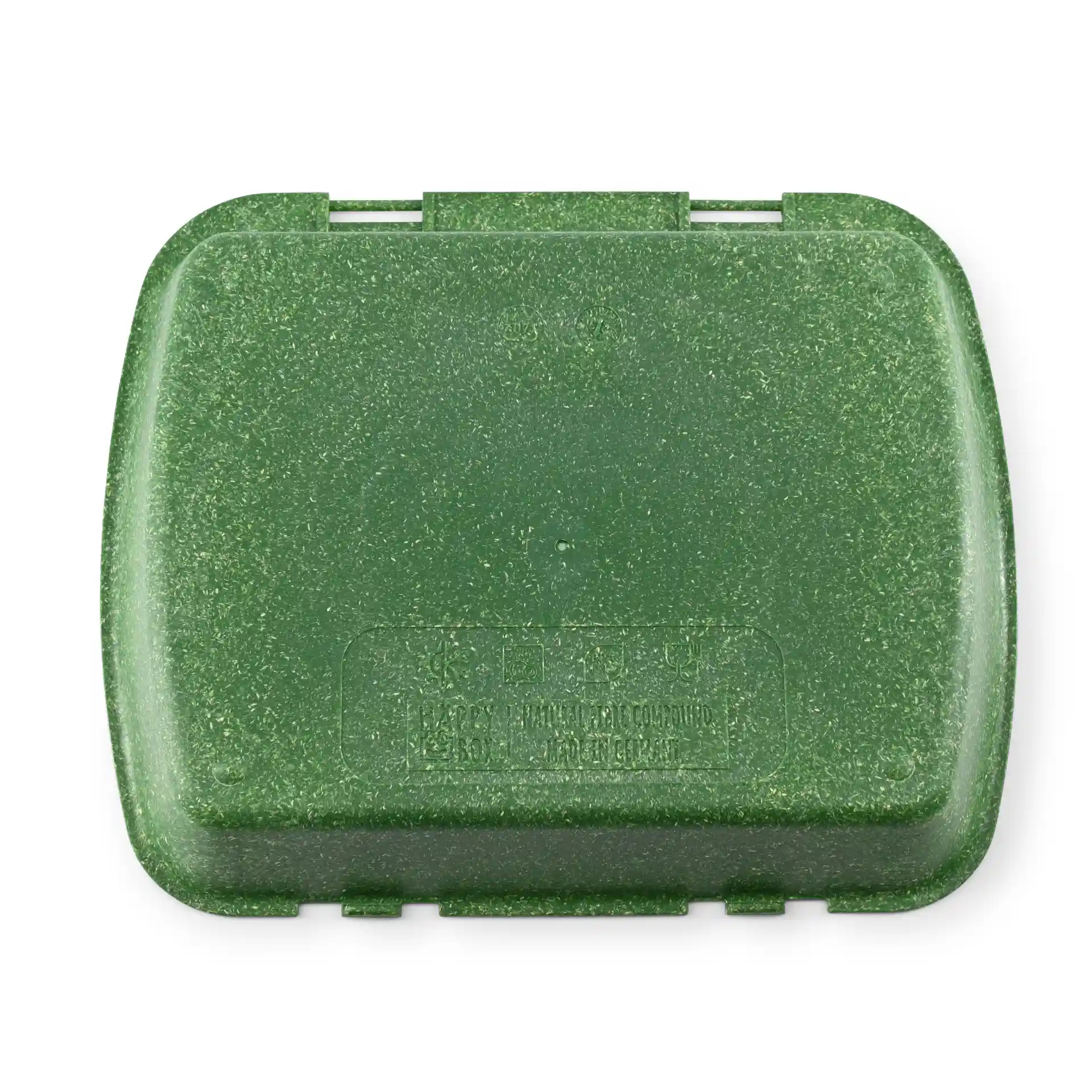 Rechthoekige groene herbruikbare container met een gestructureerd oppervlak, 24,5 x 20 x 4,5 cm.