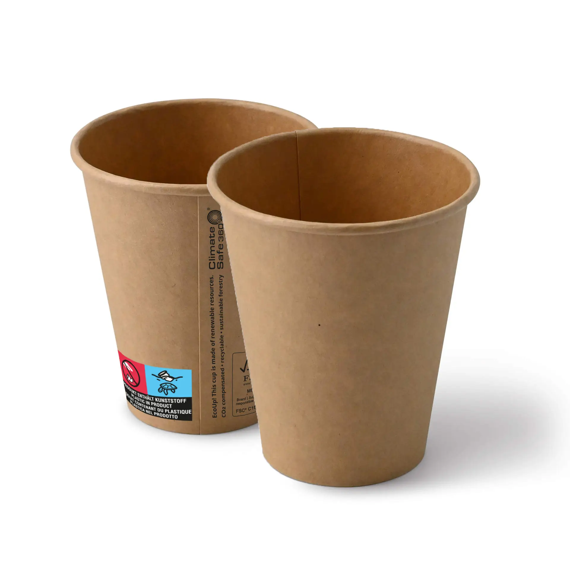 Kartonnen bekers (gecoat) 250 ml / 10 oz, Ø 90 mm, bruin
